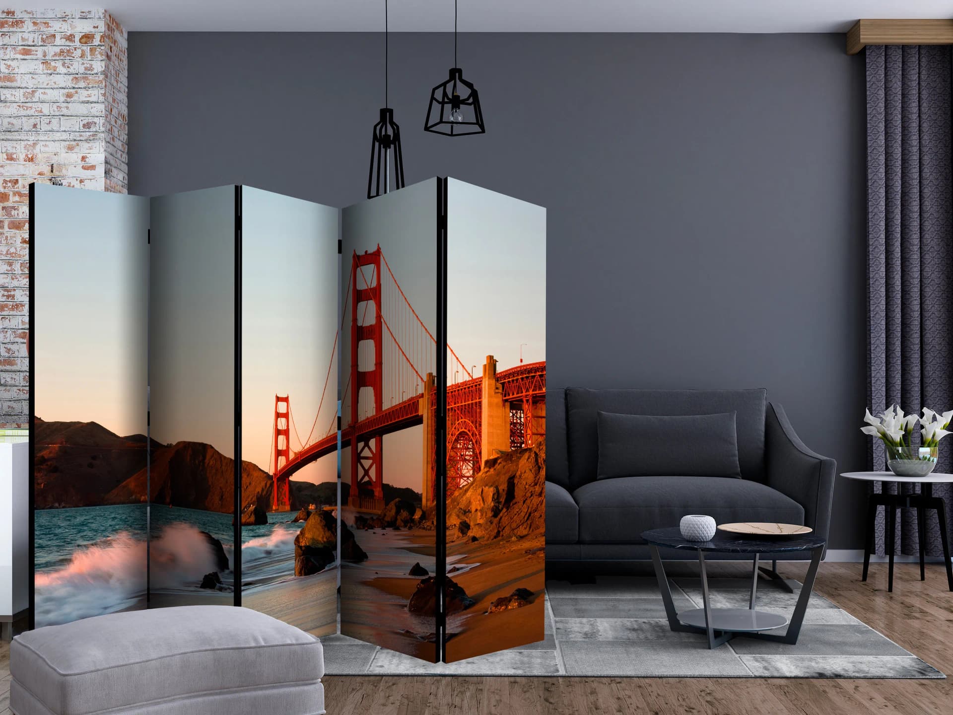 

Parawan 5-częściowy - Most Golden Gate - zachód słońca, San Francisco II [Room Dividers] (rozmiar 225x172)