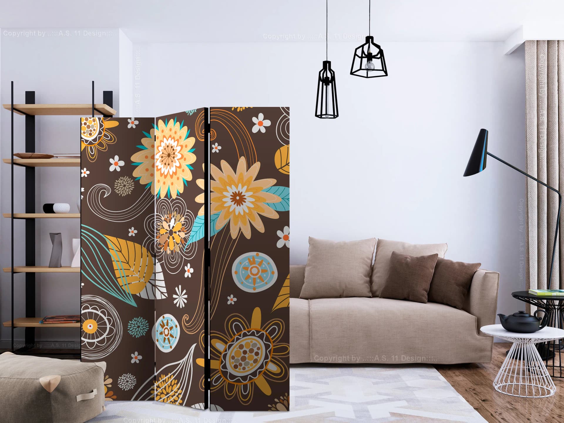 

Parawan 3-częściowy - Ażurowe kwiaty [Room Dividers] (rozmiar 135x172)