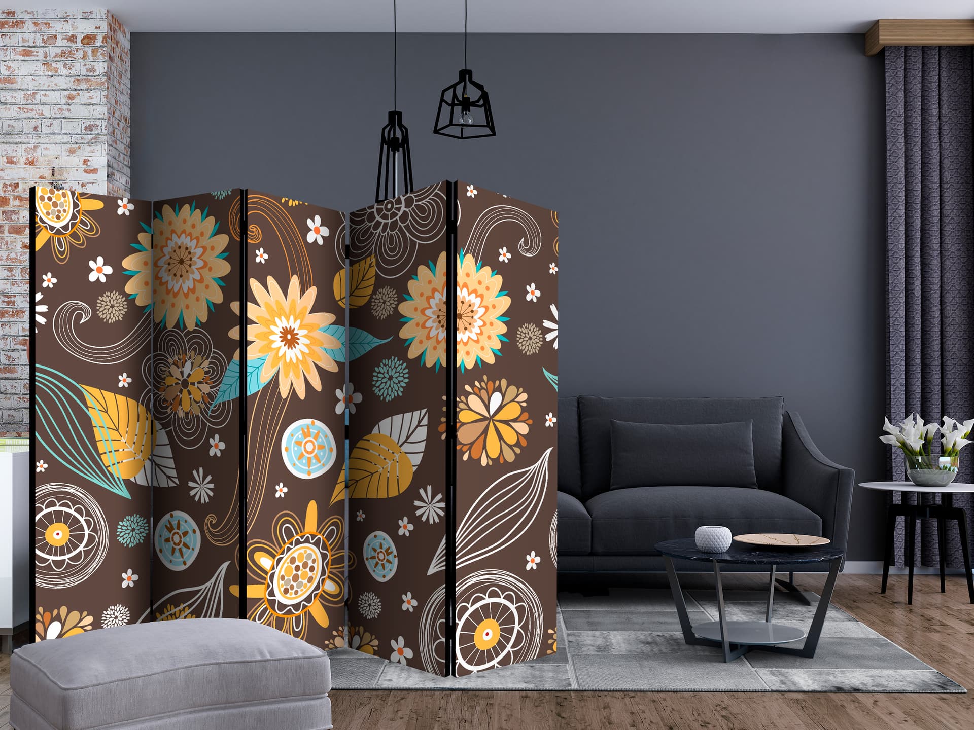 

Parawan 5-częściowy - Ażurowe kwiaty II [Room Dividers] (rozmiar 225x172)