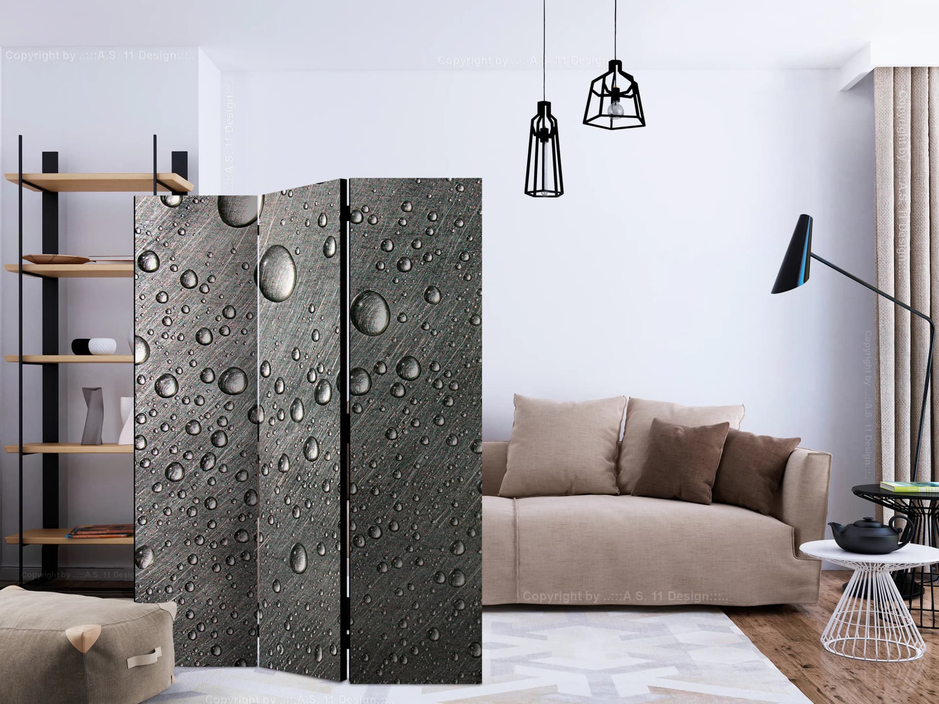 

Parawan 3-częściowy - Stalowa powierzchnia z kroplami wody [Room Dividers] (rozmiar 135x172)