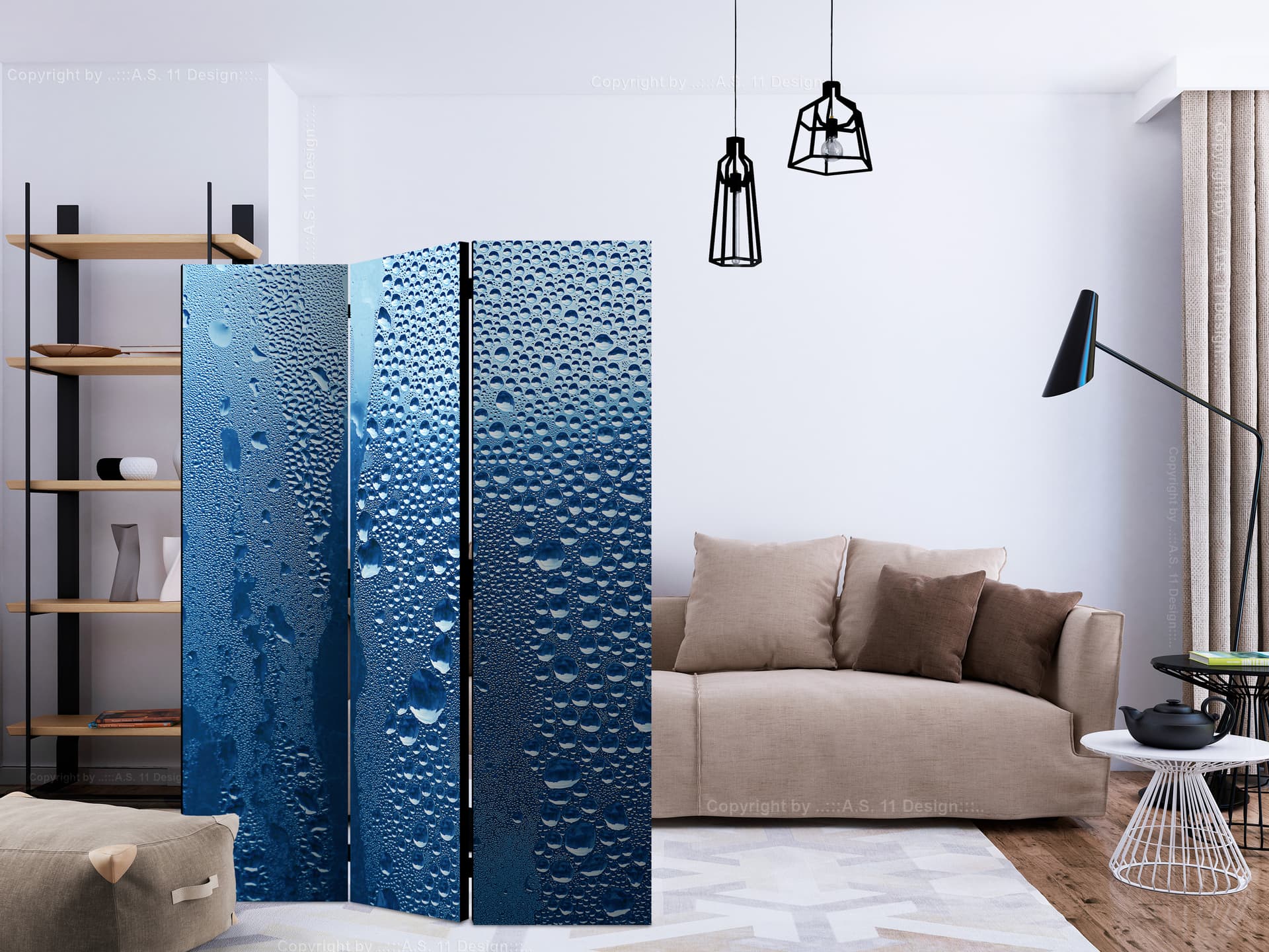 

Parawan 3-częściowy - Krople wody na niebieskiej szybie [Room Dividers] (rozmiar 135x172)