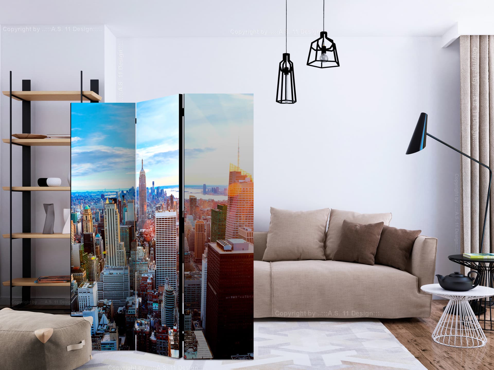 

Parawan 3-częściowy - Wschód słońca nad Manhattanem [Room Dividers] (rozmiar 135x172)