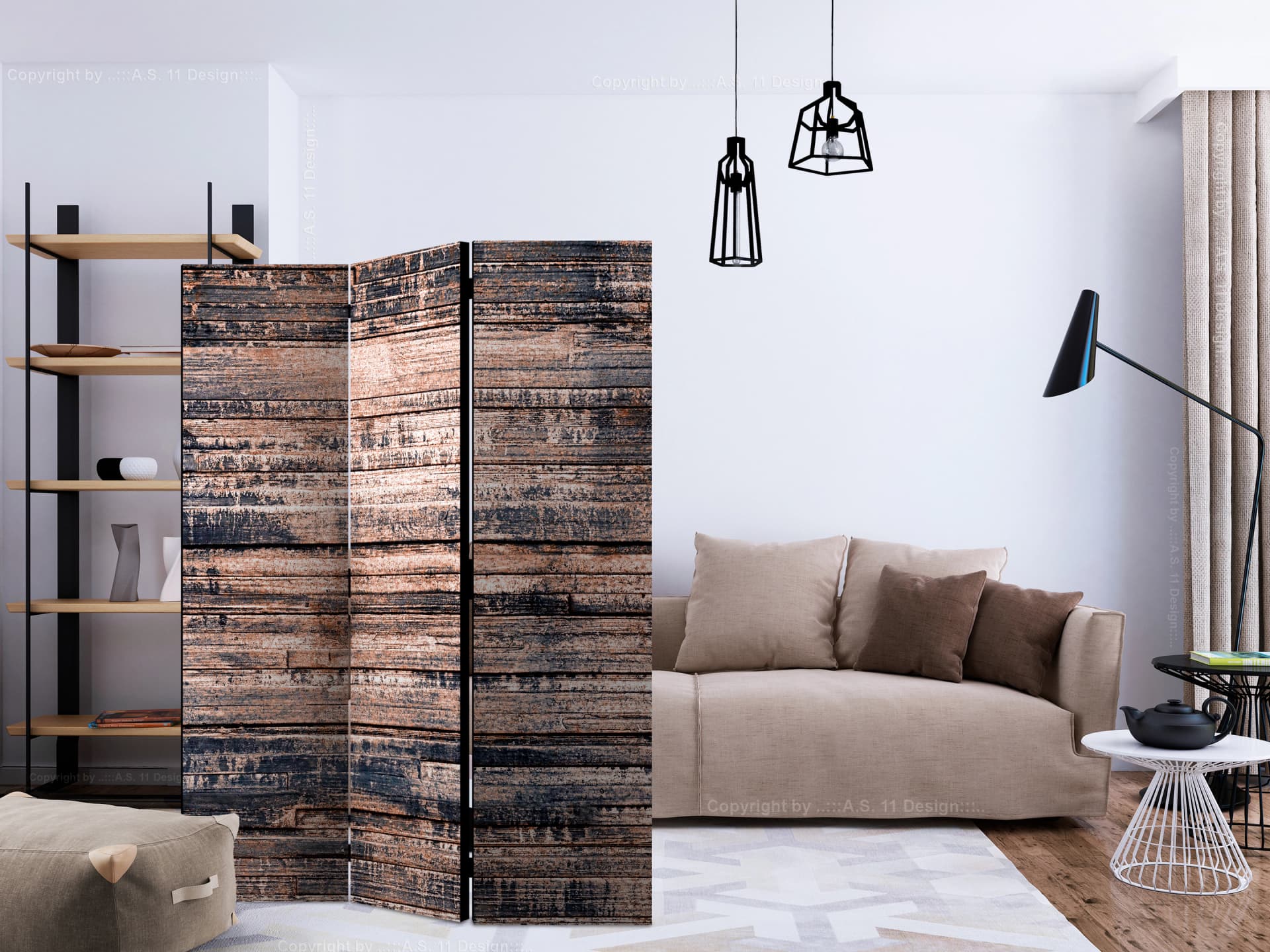 

Parawan 3-częściowy - Przypalane deski [Room Dividers] (rozmiar 135x172)