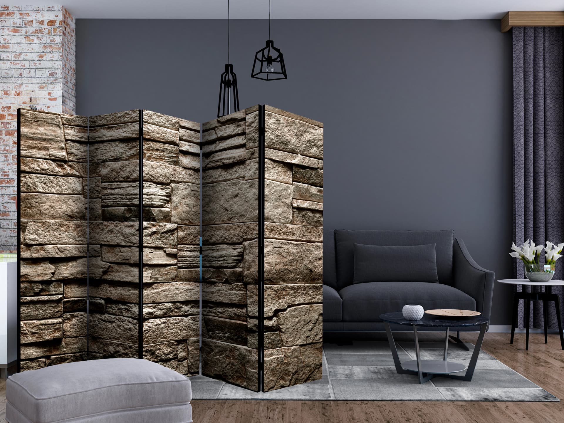 

Parawan 5-częściowy - Piękny brązowy kamień II [Room Dividers] (rozmiar 225x172)