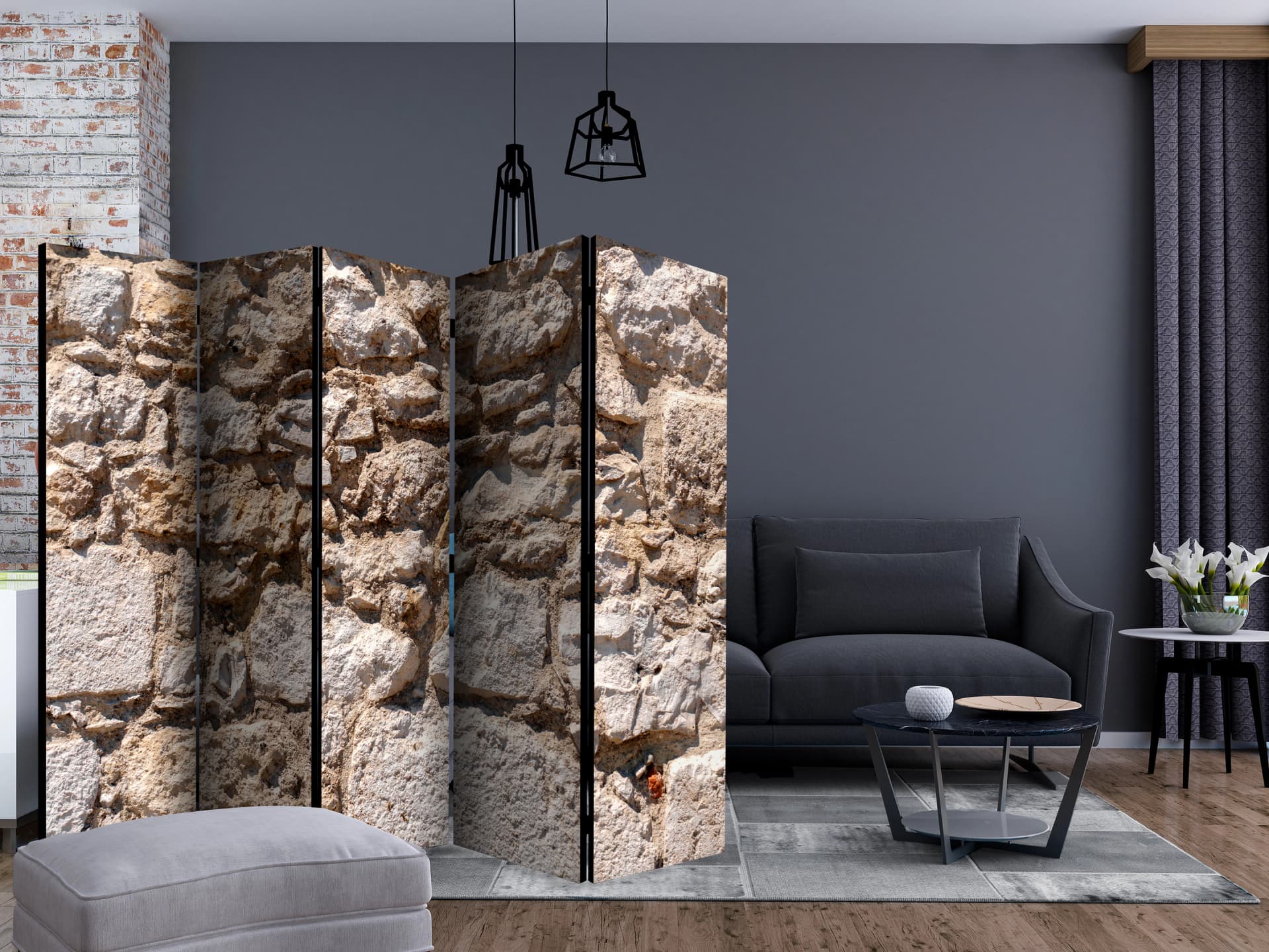 

Parawan 5-częściowy - Kamienny zamek II [Room Dividers] (rozmiar 225x172)