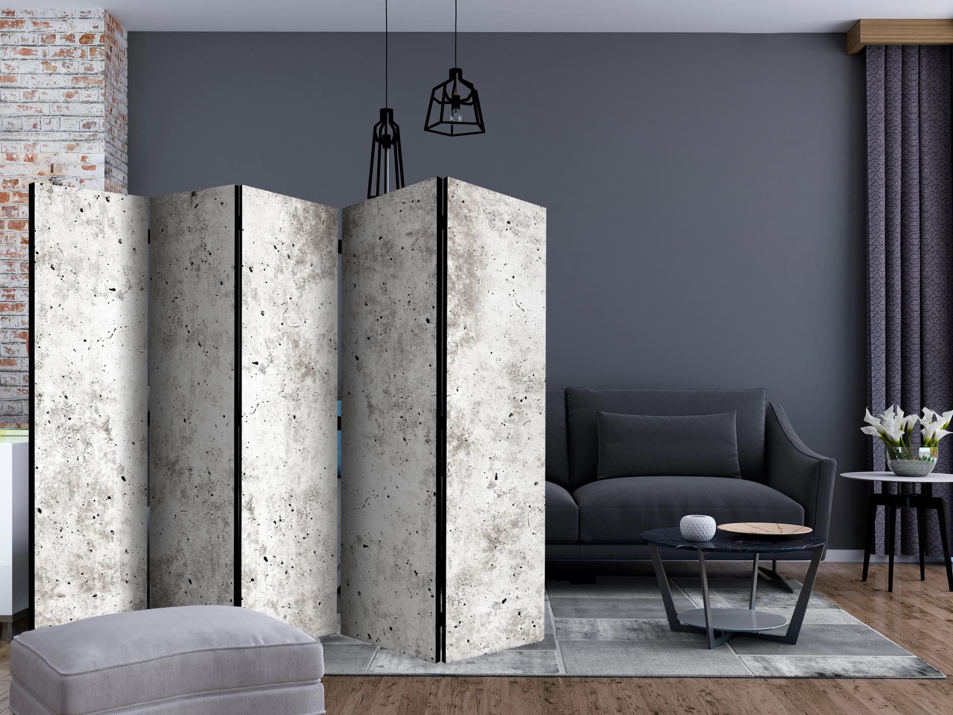 

Parawan 5-częściowy - Miejski styl: Beton II [Room Dividers] (rozmiar 225x172)