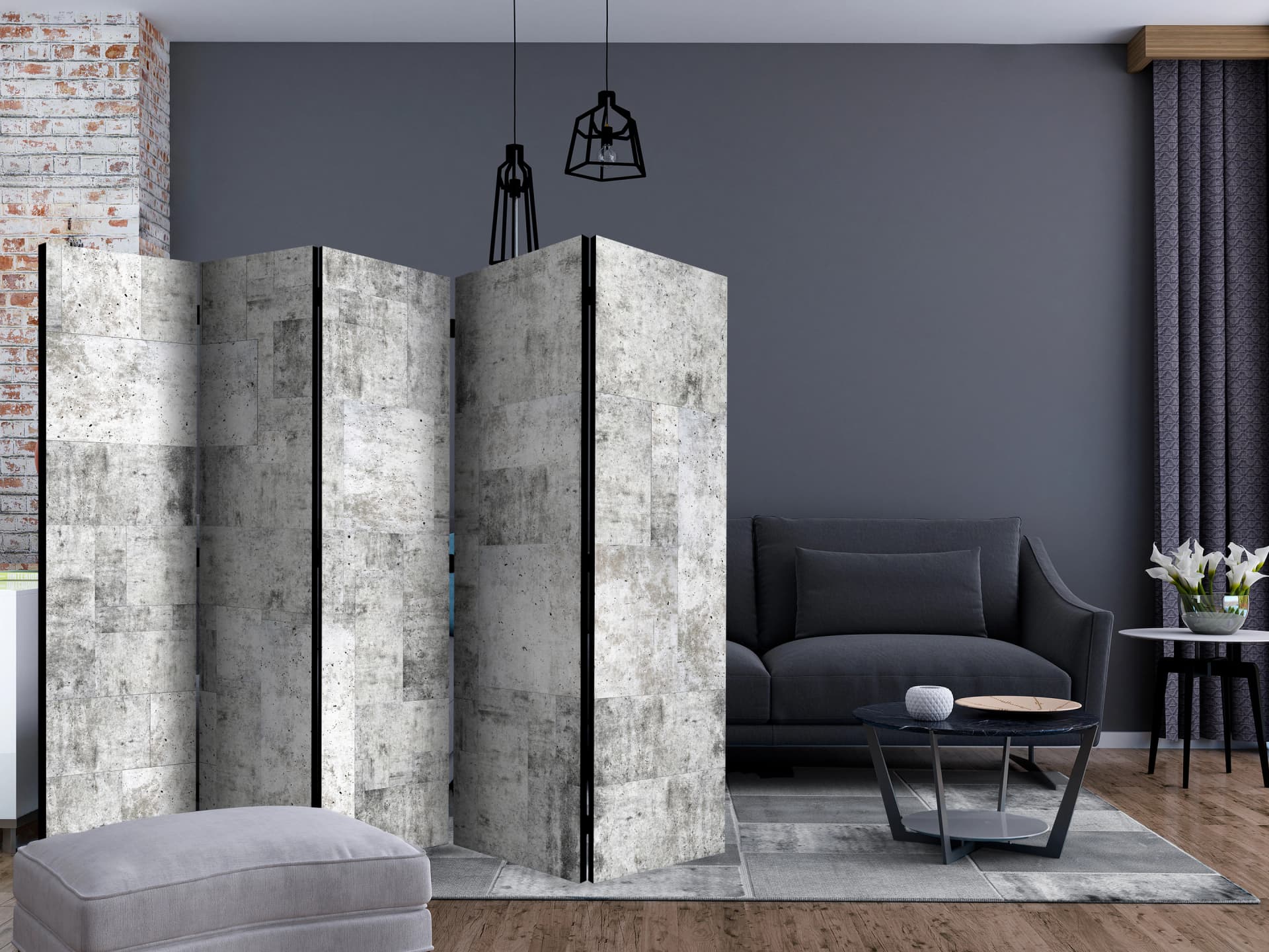 

Parawan 5-częściowy - Beton: Szare miasto II [Room Dividers] (rozmiar 225x172)