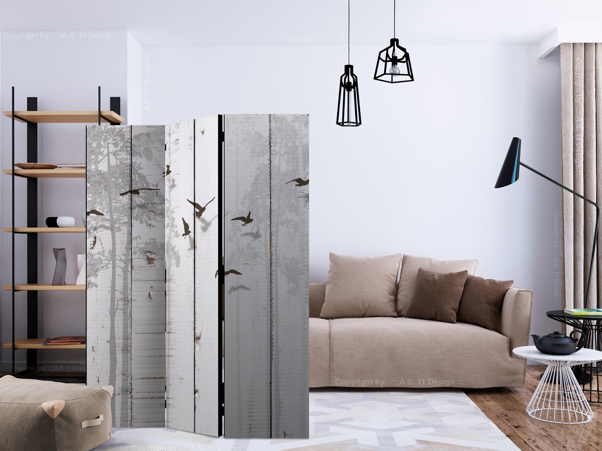 

Parawan 3-częściowy - Ptaki na deskach [Room Dividers] (rozmiar 135x172)