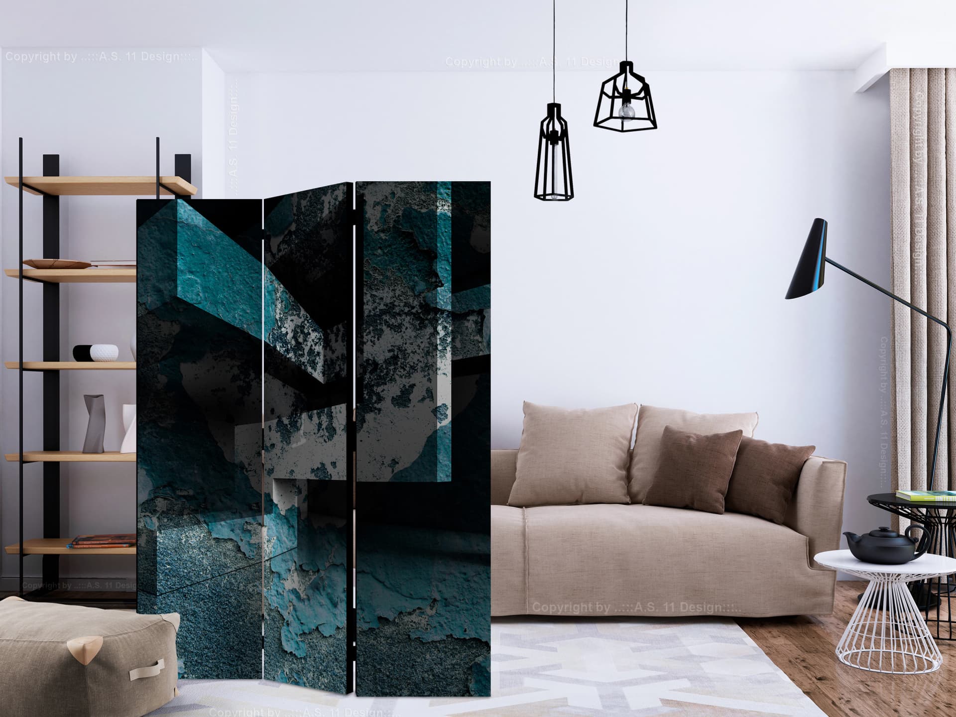 

Parawan 3-częściowy - Lazurowa geometria [Room Dividers] (rozmiar 135x172)