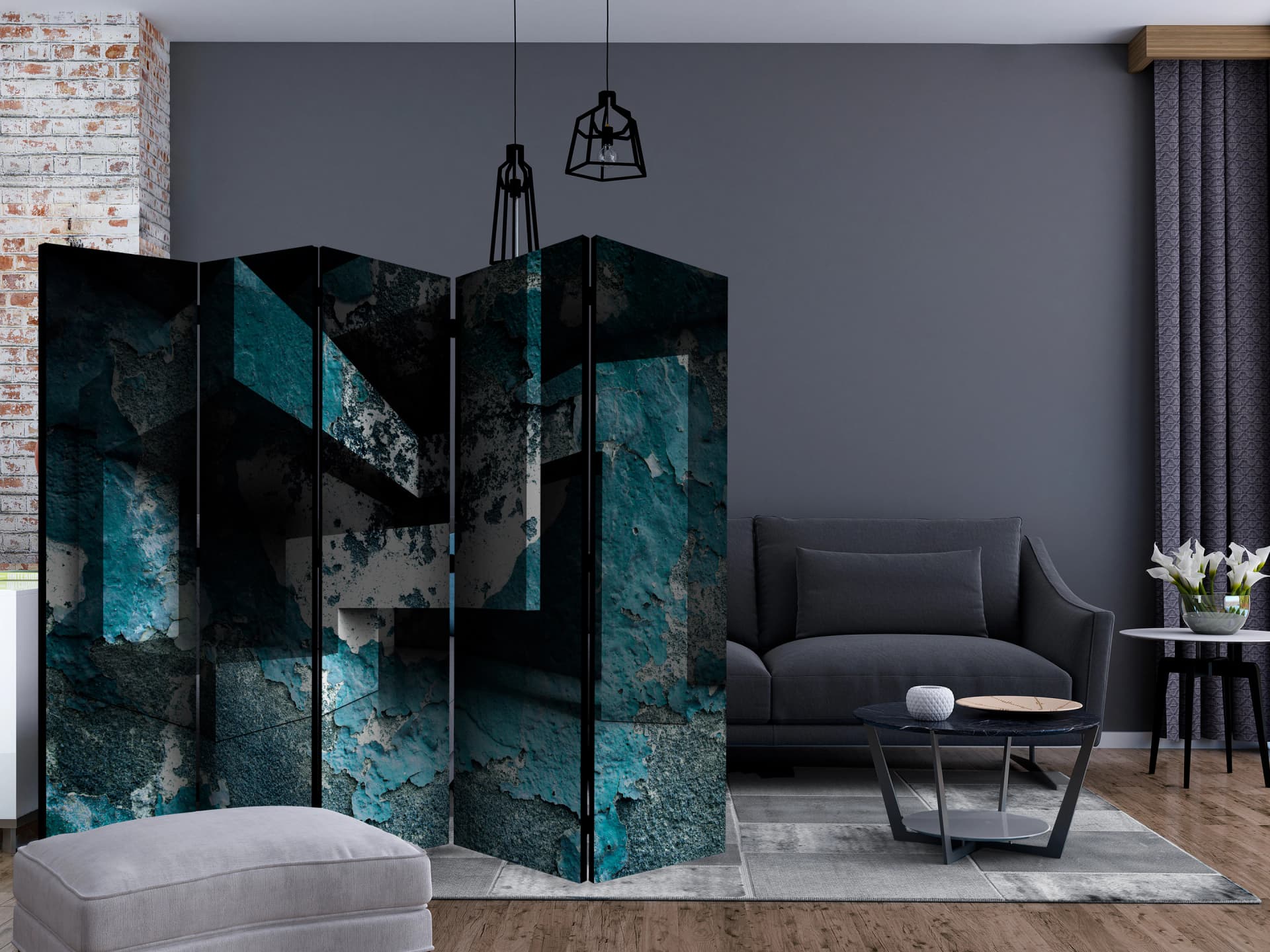 

Parawan 5-częściowy - Lazurowa geometria II [Room Dividers] (rozmiar 225x172)