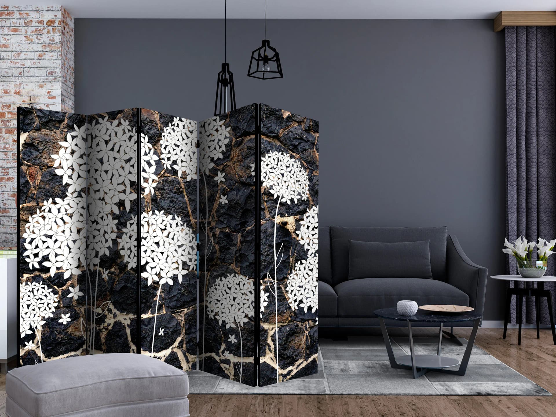 

Parawan 5-częściowy - Mroczny ogród II [Room Dividers] (rozmiar 225x172)
