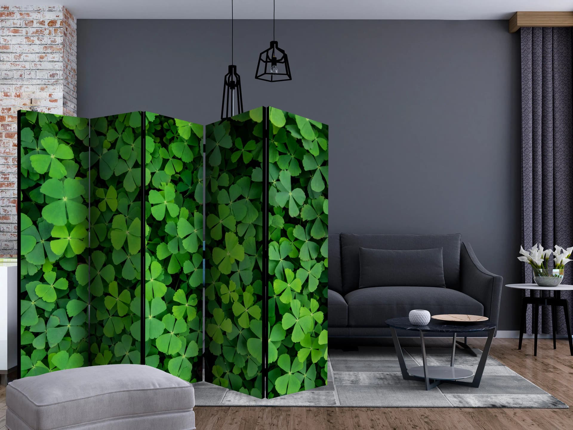 

Parawan 5-częściowy - Zielona koniczyna II [Room Dividers] (rozmiar 225x172)