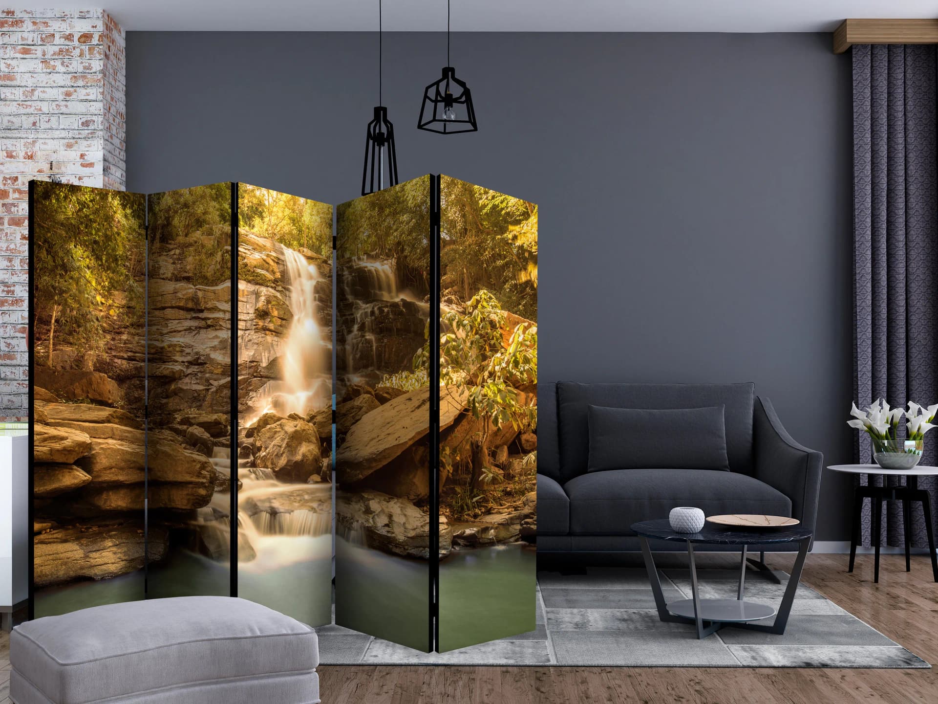 

Parawan 5-częściowy - Słoneczny wodospad II [Room Dividers] (rozmiar 225x172)