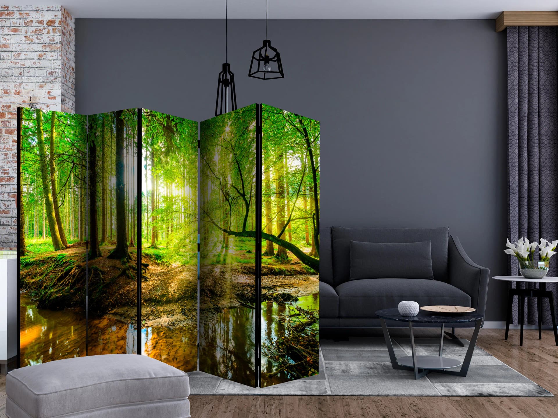 

Parawan 5-częściowy - Leśny potok II [Room Dividers] (rozmiar 225x172)
