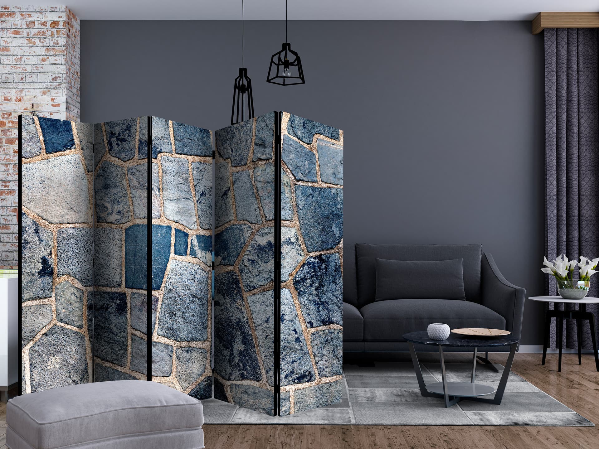 

Parawan 5-częściowy - Szafirowy kamień II [Room Dividers] (rozmiar 225x172)