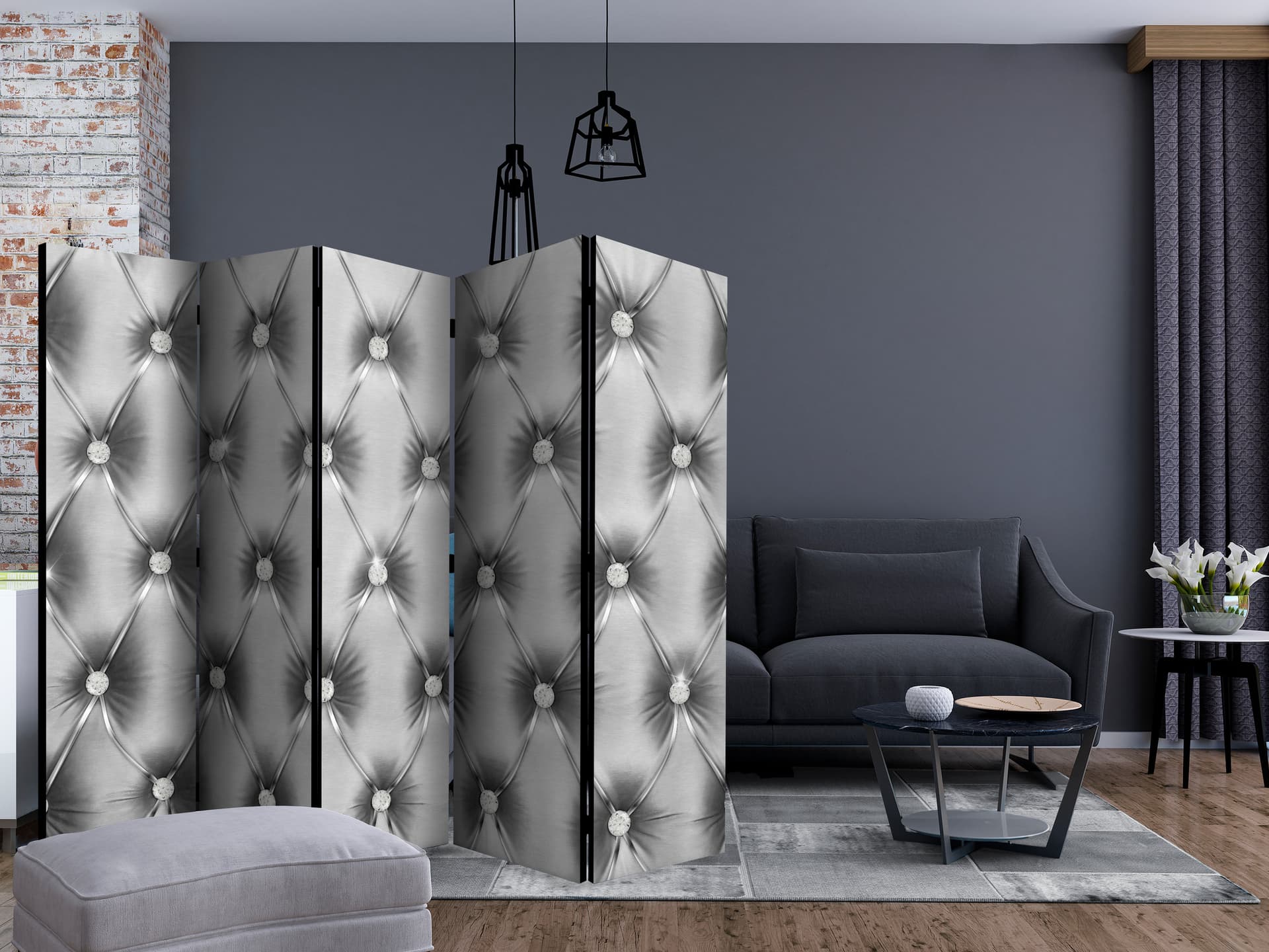 

Parawan 5-częściowy - Srebrny luksus II [Room Dividers] (rozmiar 225x172)