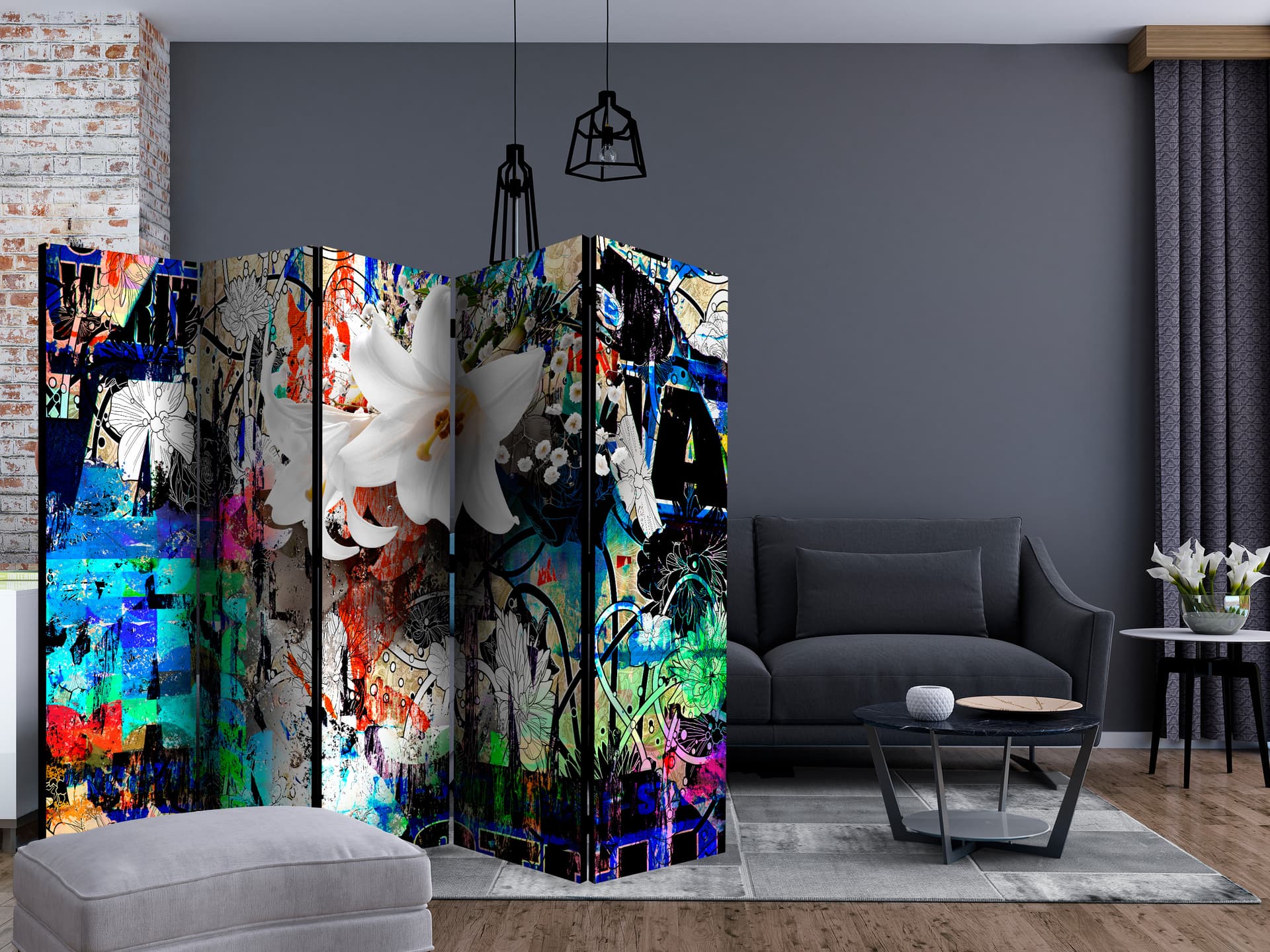 

Parawan 5-częściowy - Miejska lilia II [Room Dividers] (rozmiar 225x172)