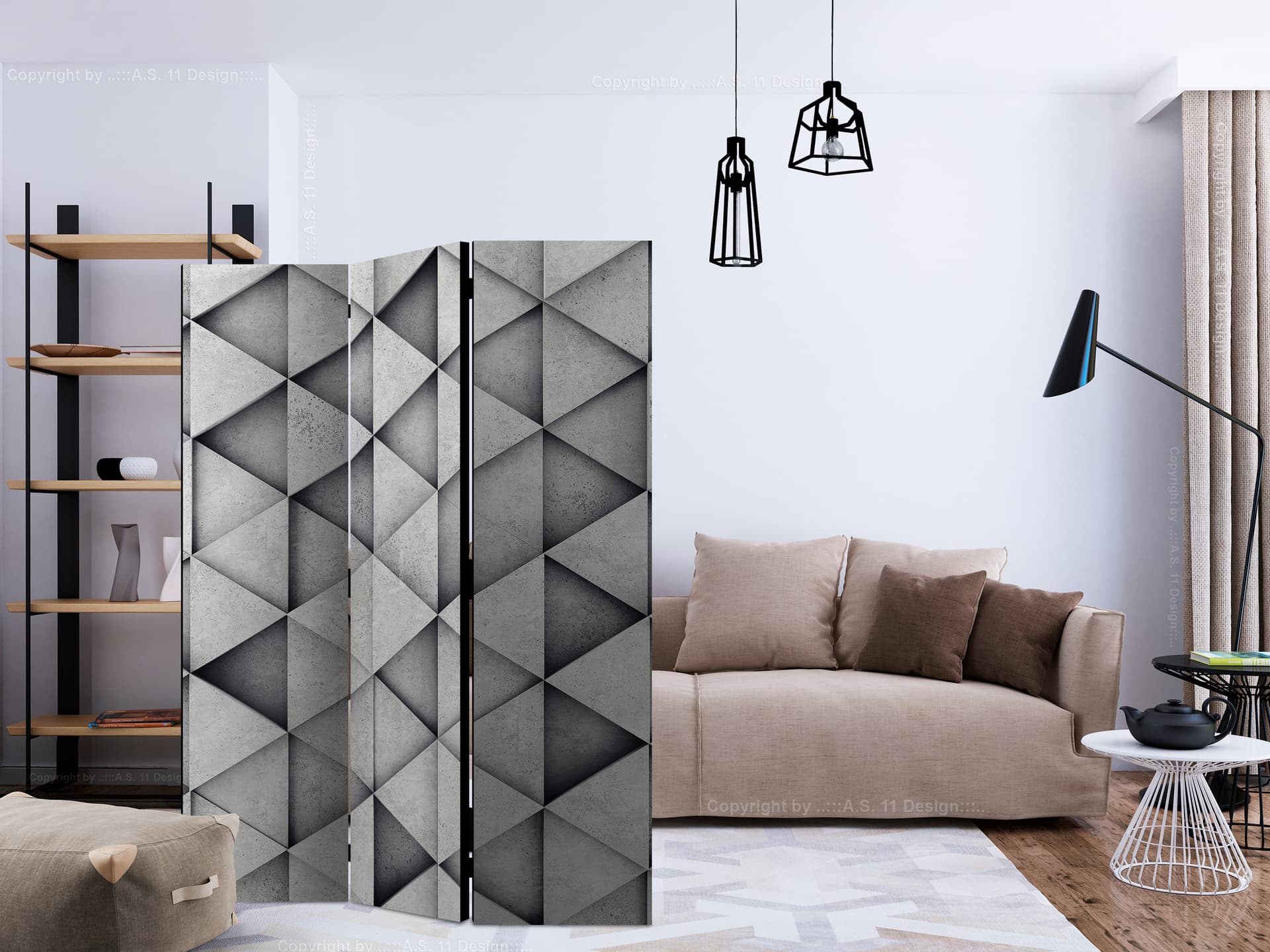 

Parawan 3-częściowy - Szare trójkąty [Room Dividers] (rozmiar 135x172)