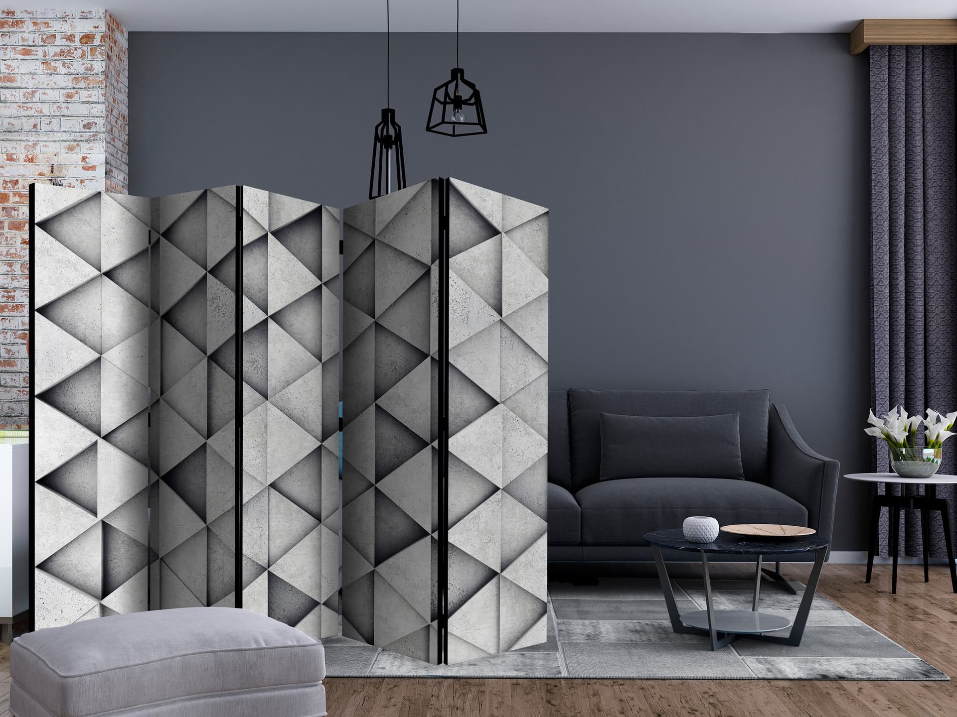 

Parawan 5-częściowy - Szare trójkąty II [Room Dividers] (rozmiar 225x172)