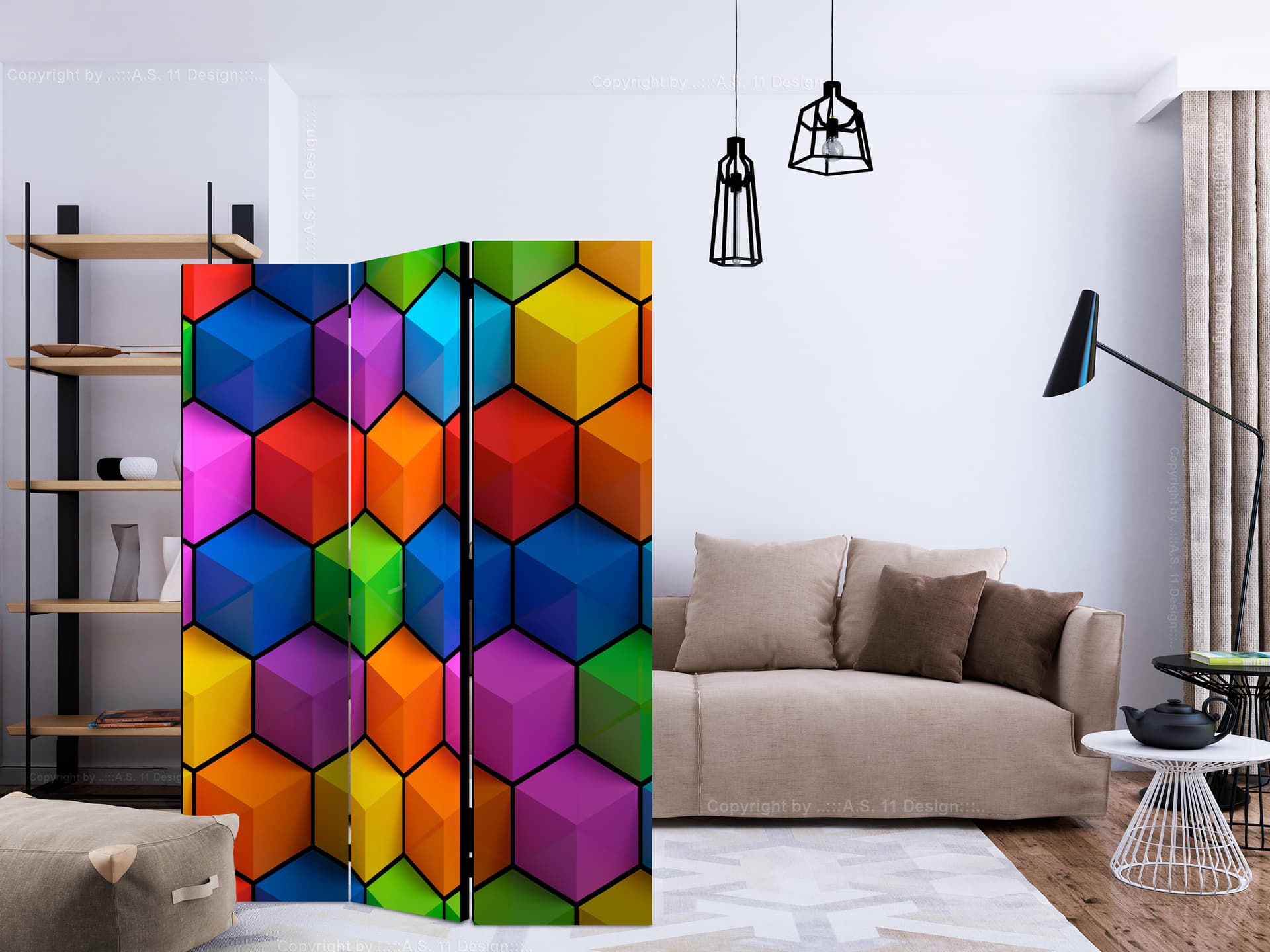 

Parawan 3-częściowy - Tęczowa geometria [Room Dividers] (rozmiar 135x172)