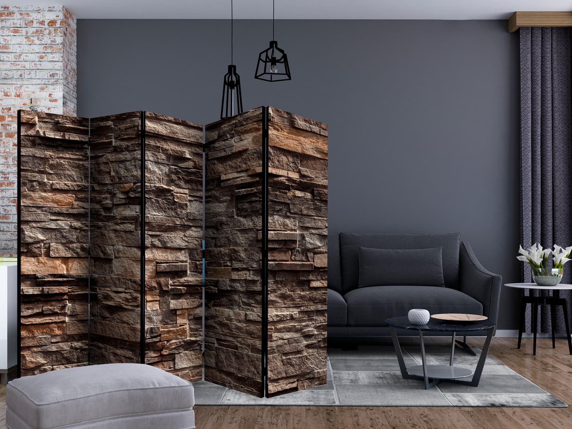 

Parawan 5-częściowy - Stylowy brąz II [Room Dividers] (rozmiar 225x172)