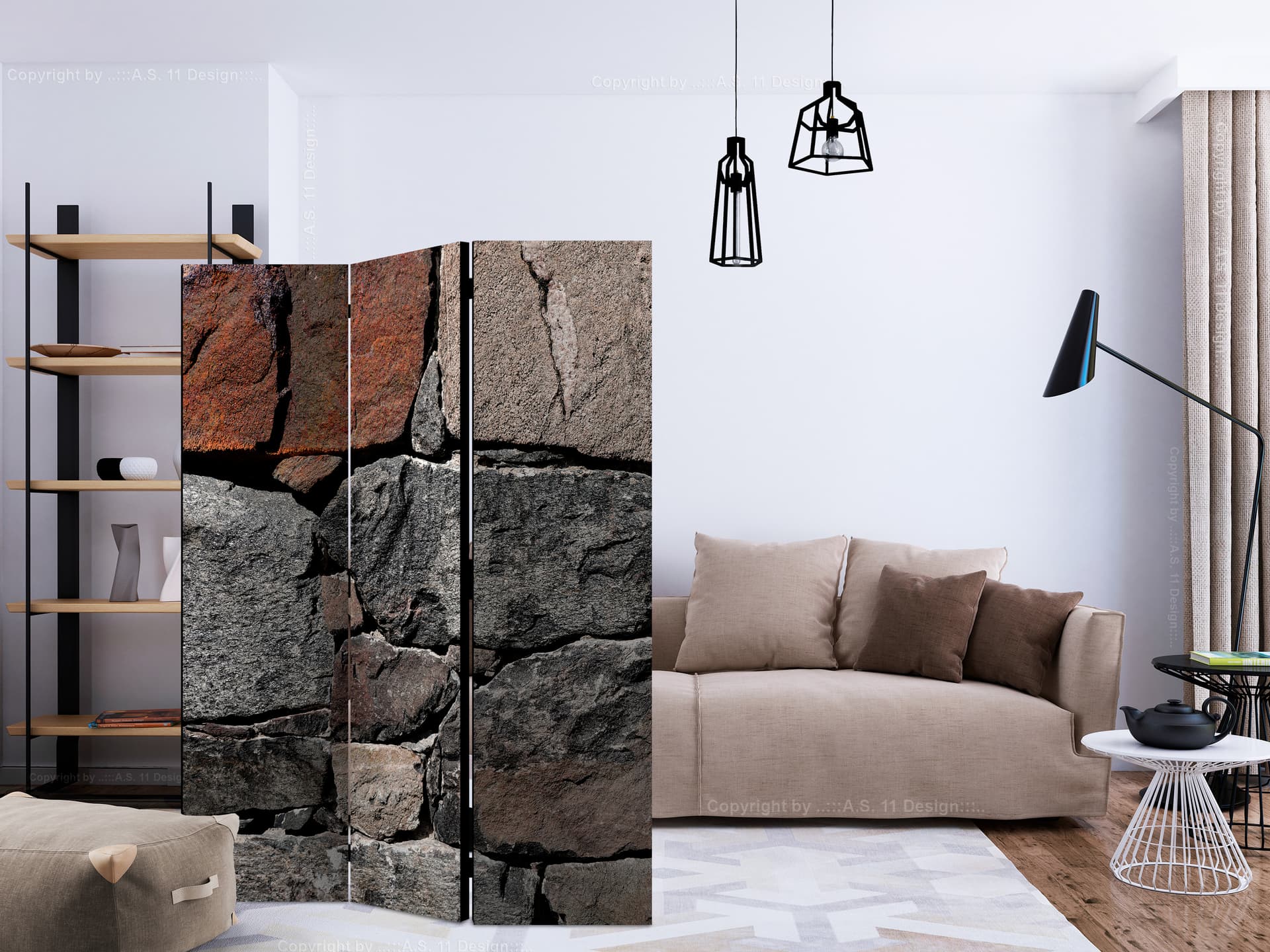 

Parawan 3-częściowy - Ciemne kamienie [Room Dividers] (rozmiar 135x172)