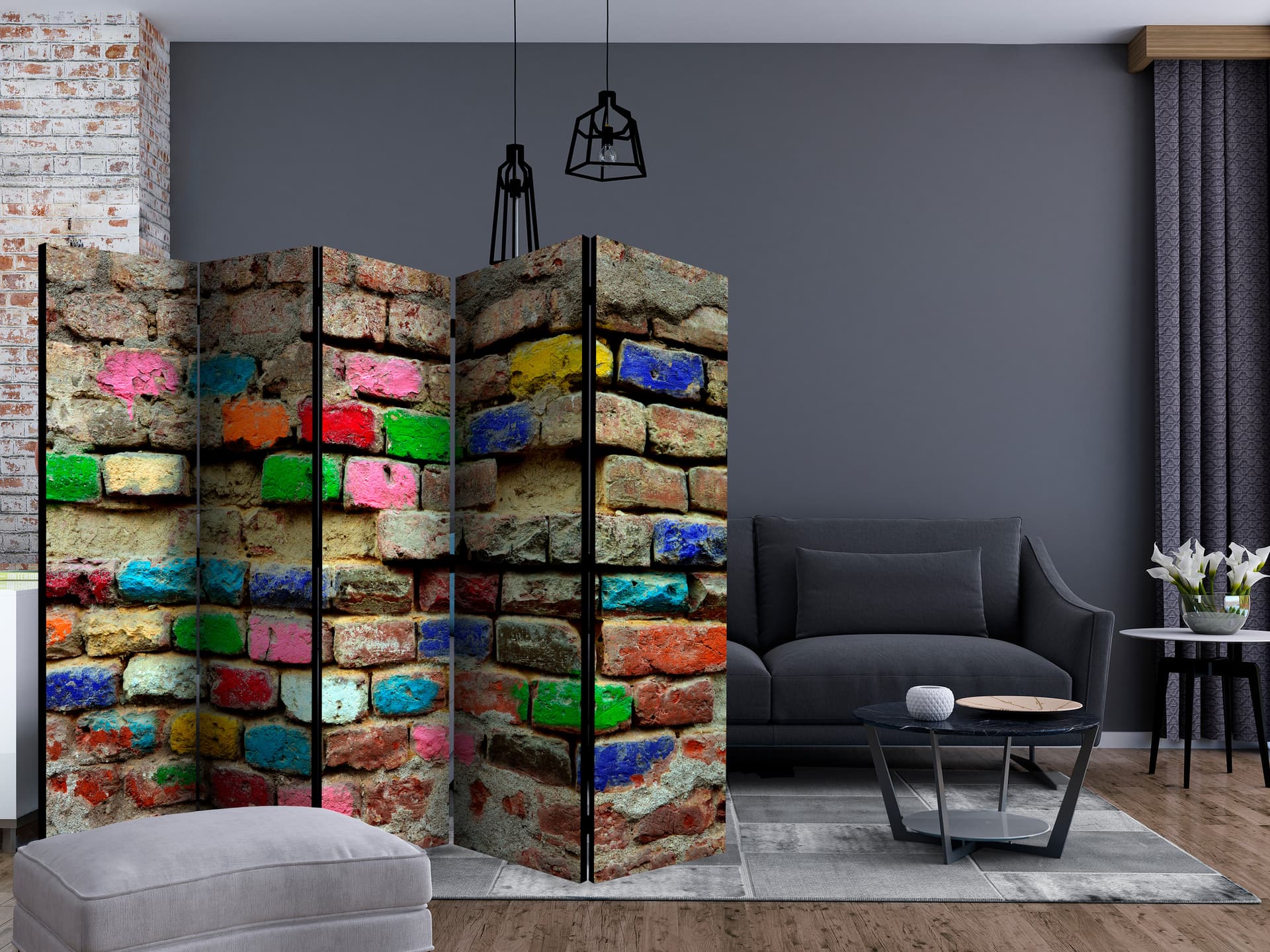 

Parawan 5-częściowy - Kolorowe cegiełki II [Room Dividers] (rozmiar 225x172)