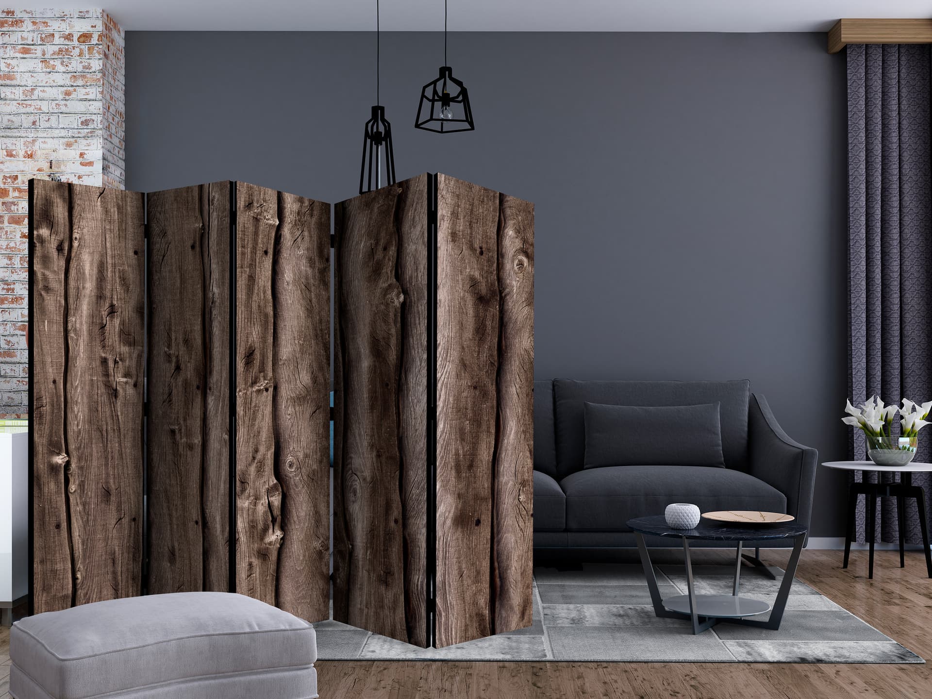 

Parawan 5-częściowy - Drewniana melodia II [Room Dividers] (rozmiar 225x172)