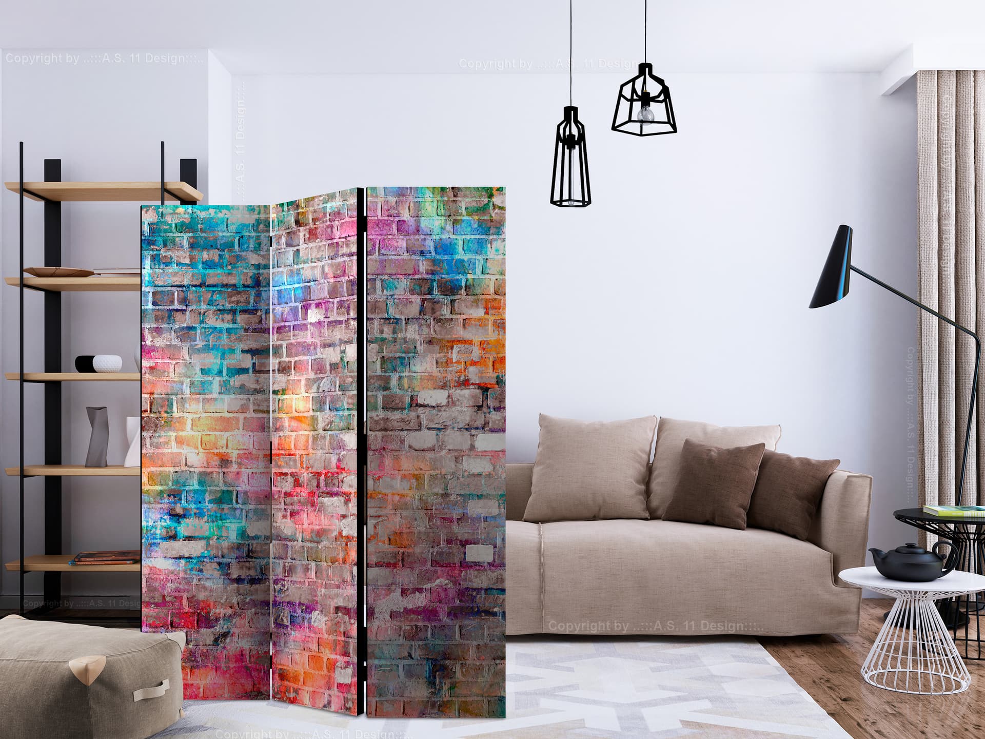 

Parawan 3-częściowy - Kolorowa cegła [Room Dividers] (rozmiar 135x172)