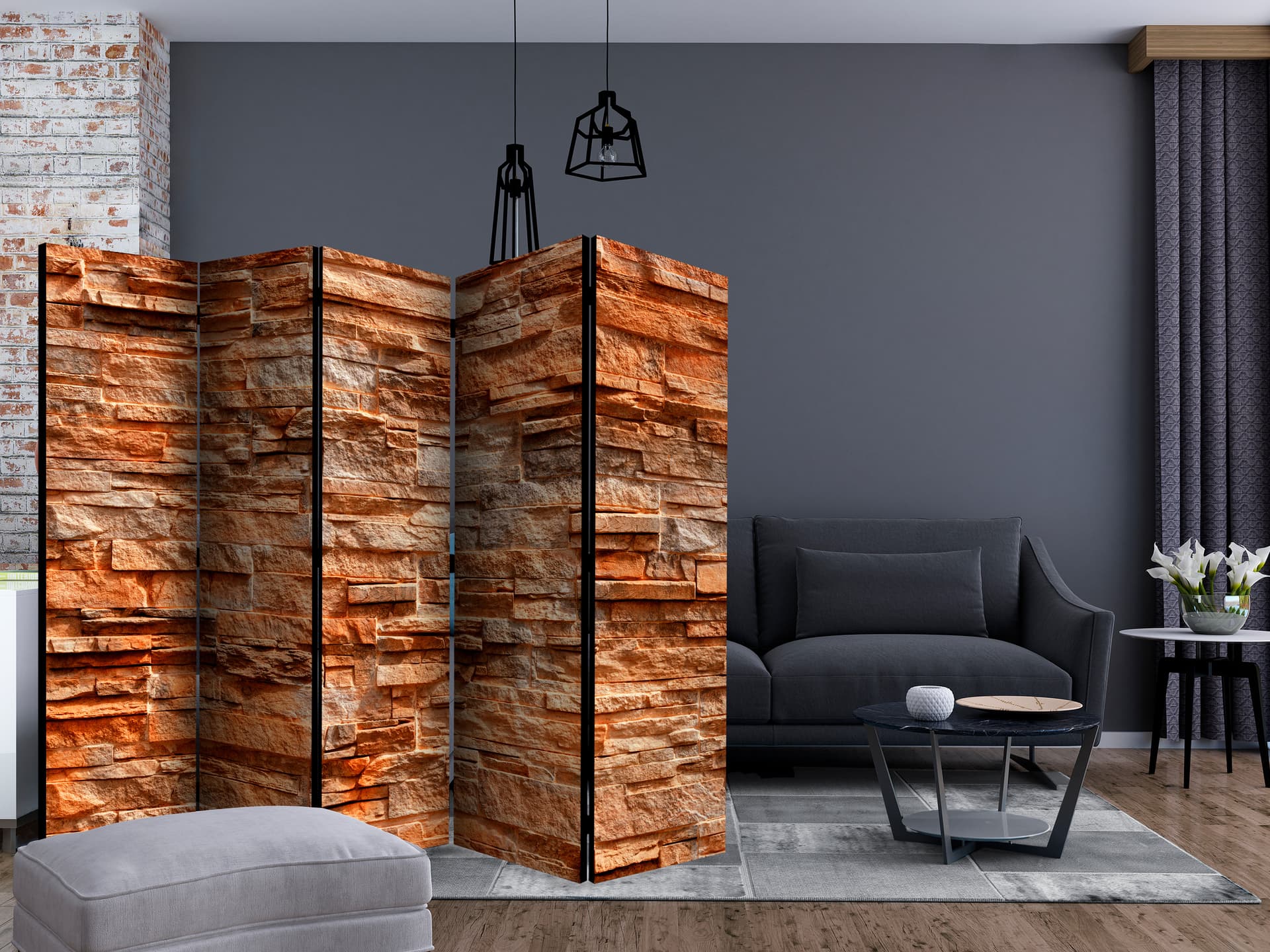 

Parawan 5-częściowy - Pomarańczowy kamień II [Room Dividers] (rozmiar 225x172)