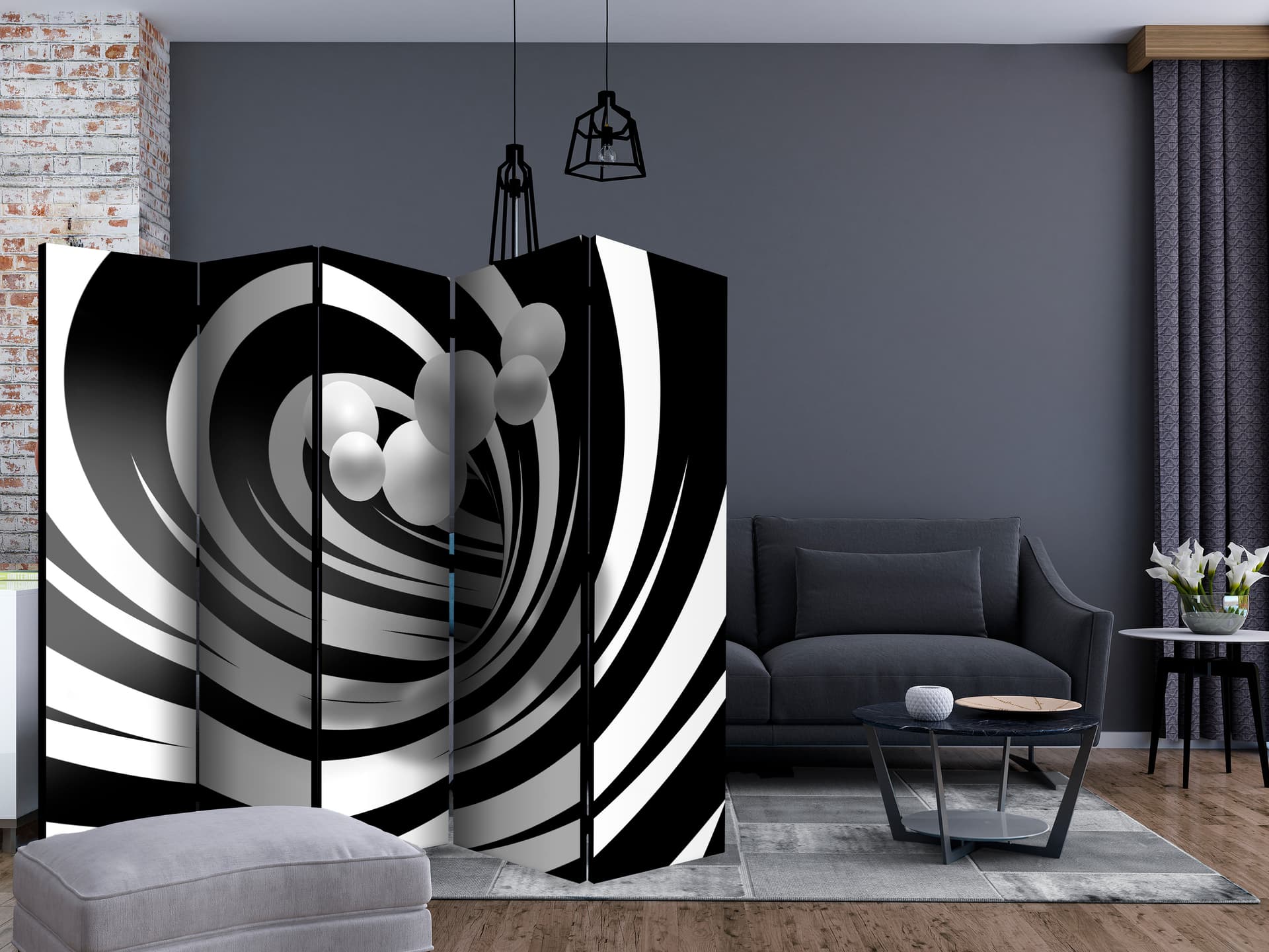 

Parawan 5-częściowy - Zakręceni w bieli i czerni II [Room Dividers] (rozmiar 225x172)