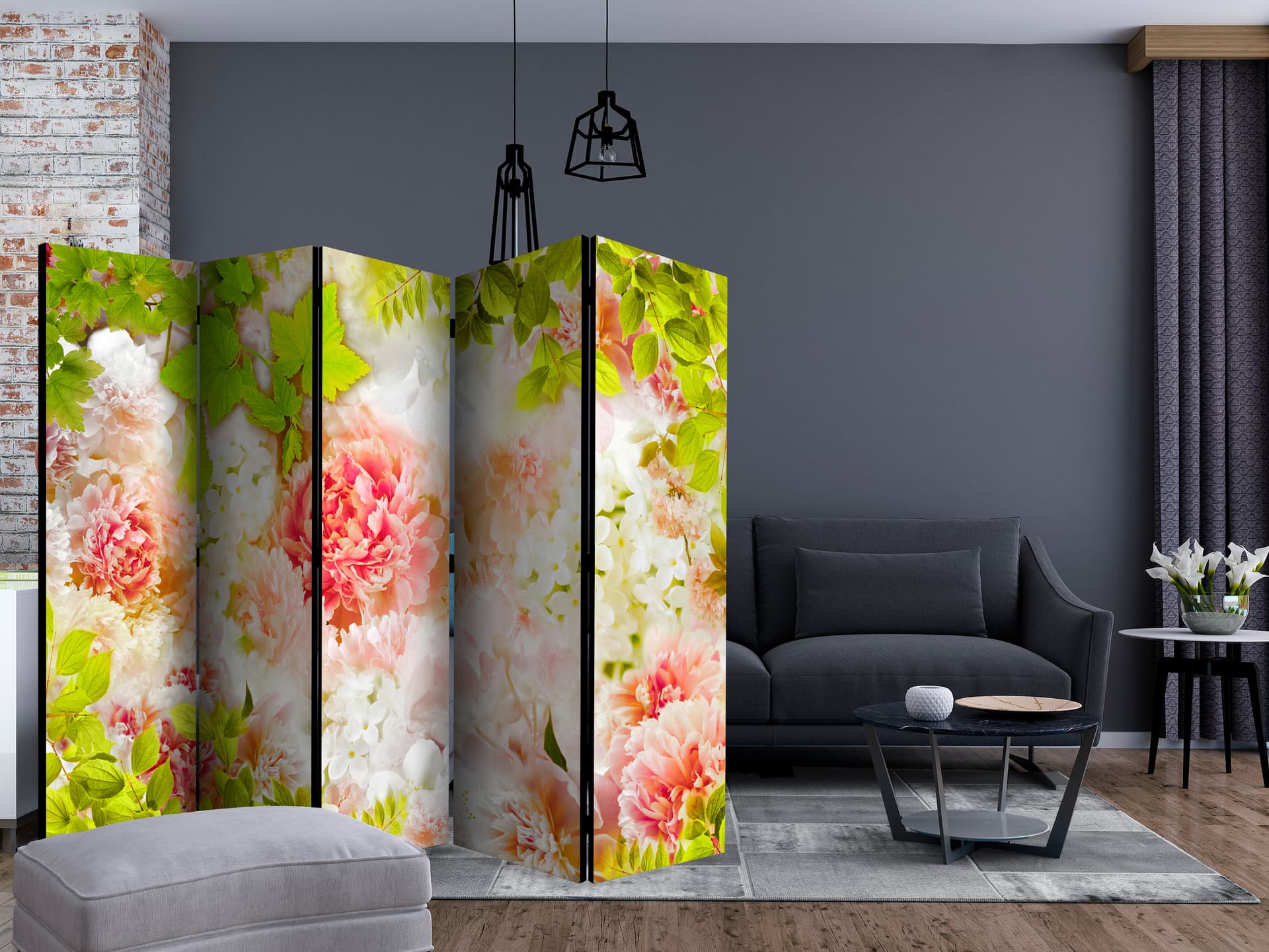 

Parawan 5-częściowy - Jasne piwonie II [Room Dividers] (rozmiar 225x172)