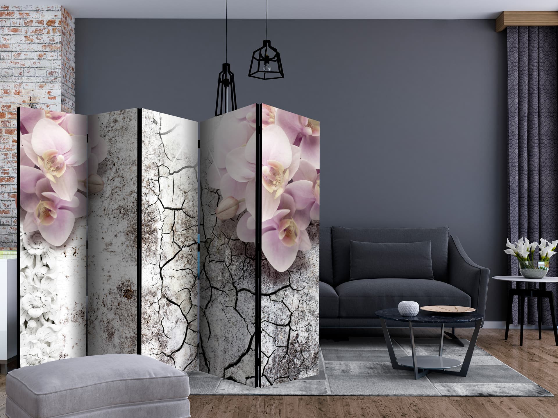 

Parawan 5-częściowy - Pąsowe orchidee II [Room Dividers] (rozmiar 225x172)