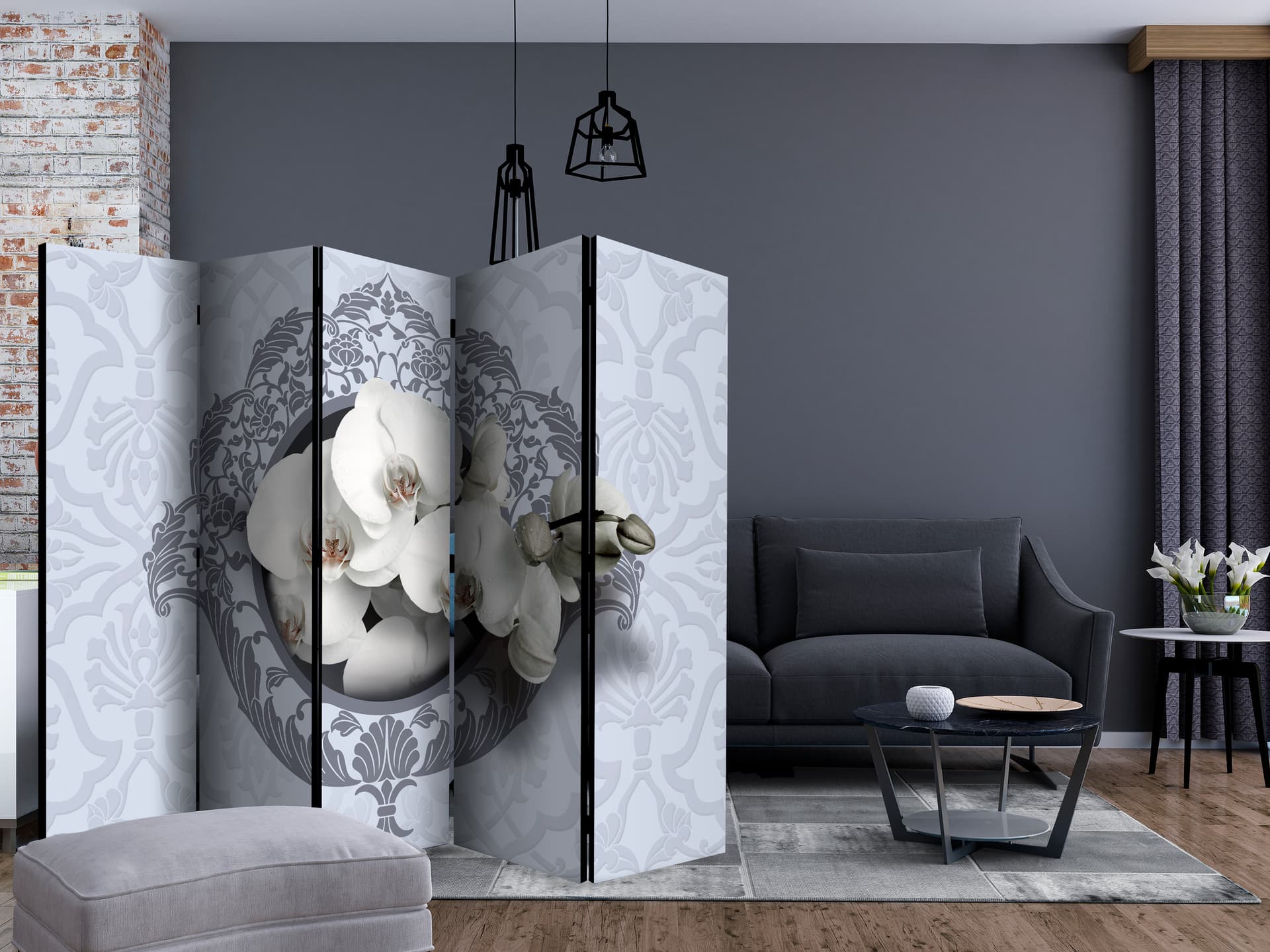 

Parawan 5-częściowy - Orchidee: królewski wzór II [Room Dividers] (rozmiar 225x172)