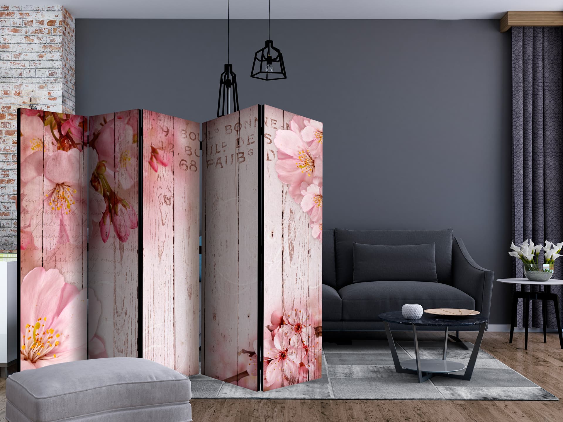 

Parawan 5-częściowy - Różowe kwiaty jabłoni II [Room Dividers] (rozmiar 225x172)