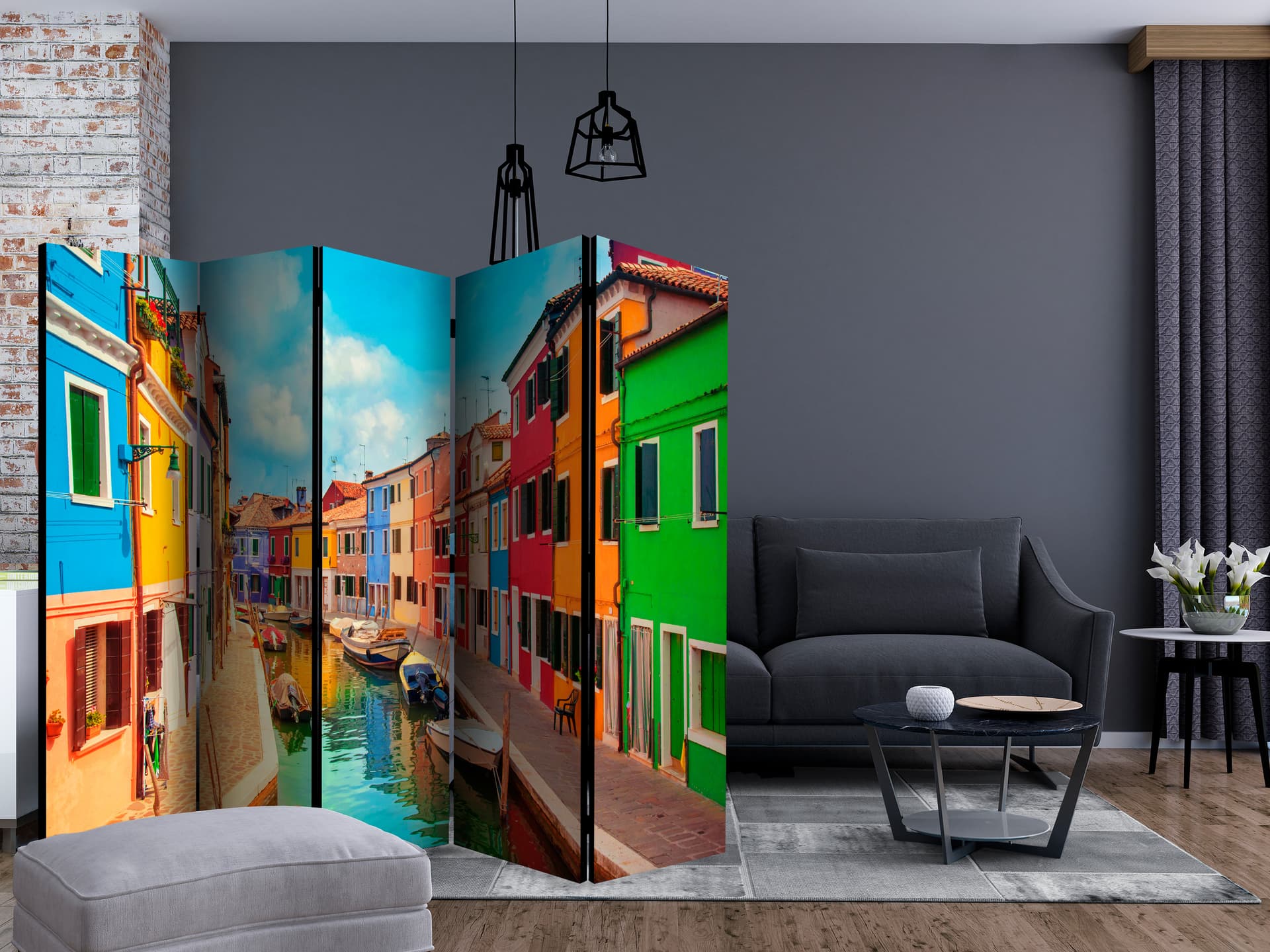 

Parawan 5-częściowy - Kolorowy kanał w Burano II [Room Dividers] (rozmiar 225x172)