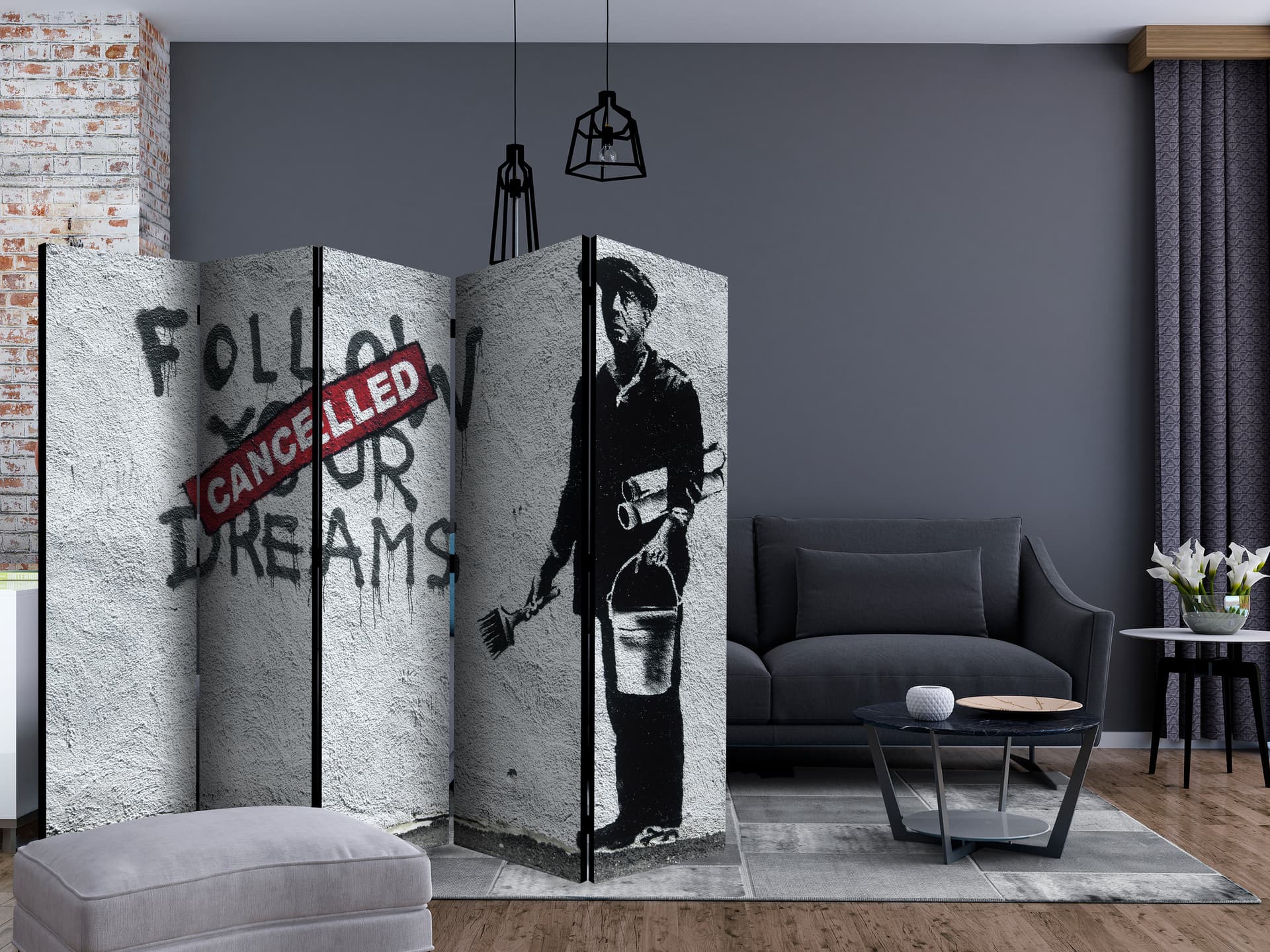 

Parawan 5-częściowy - Dreams Cancelled (Banksy) II [Room Dividers] (rozmiar 225x172)