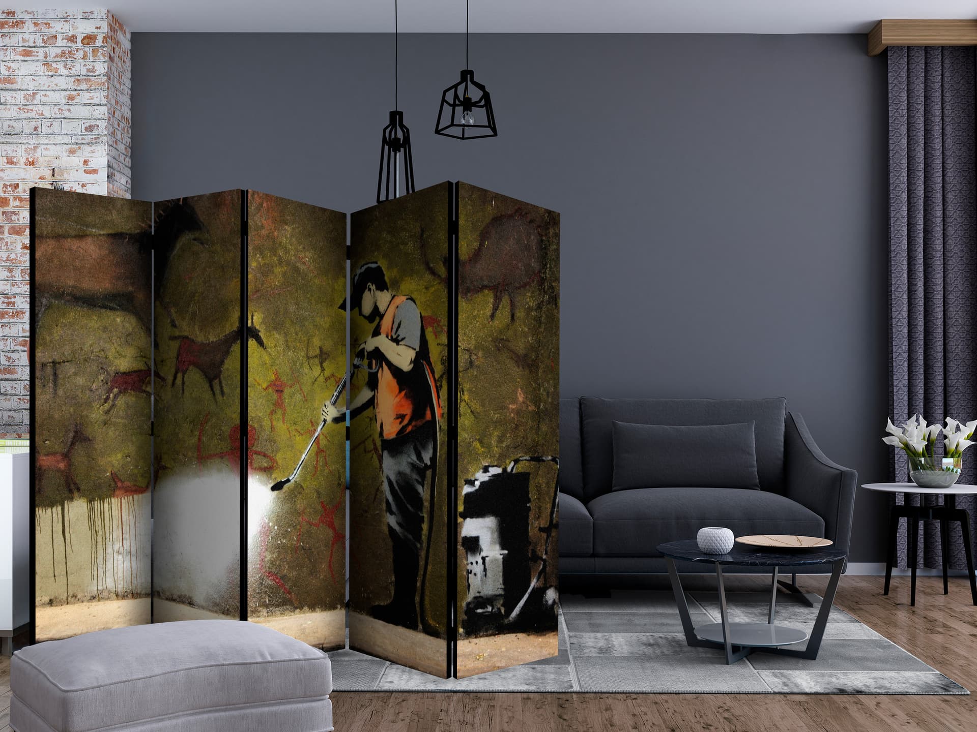 

Parawan 5-częściowy - Banksy - Cave Painting II [Room Dividers] (rozmiar 225x172)