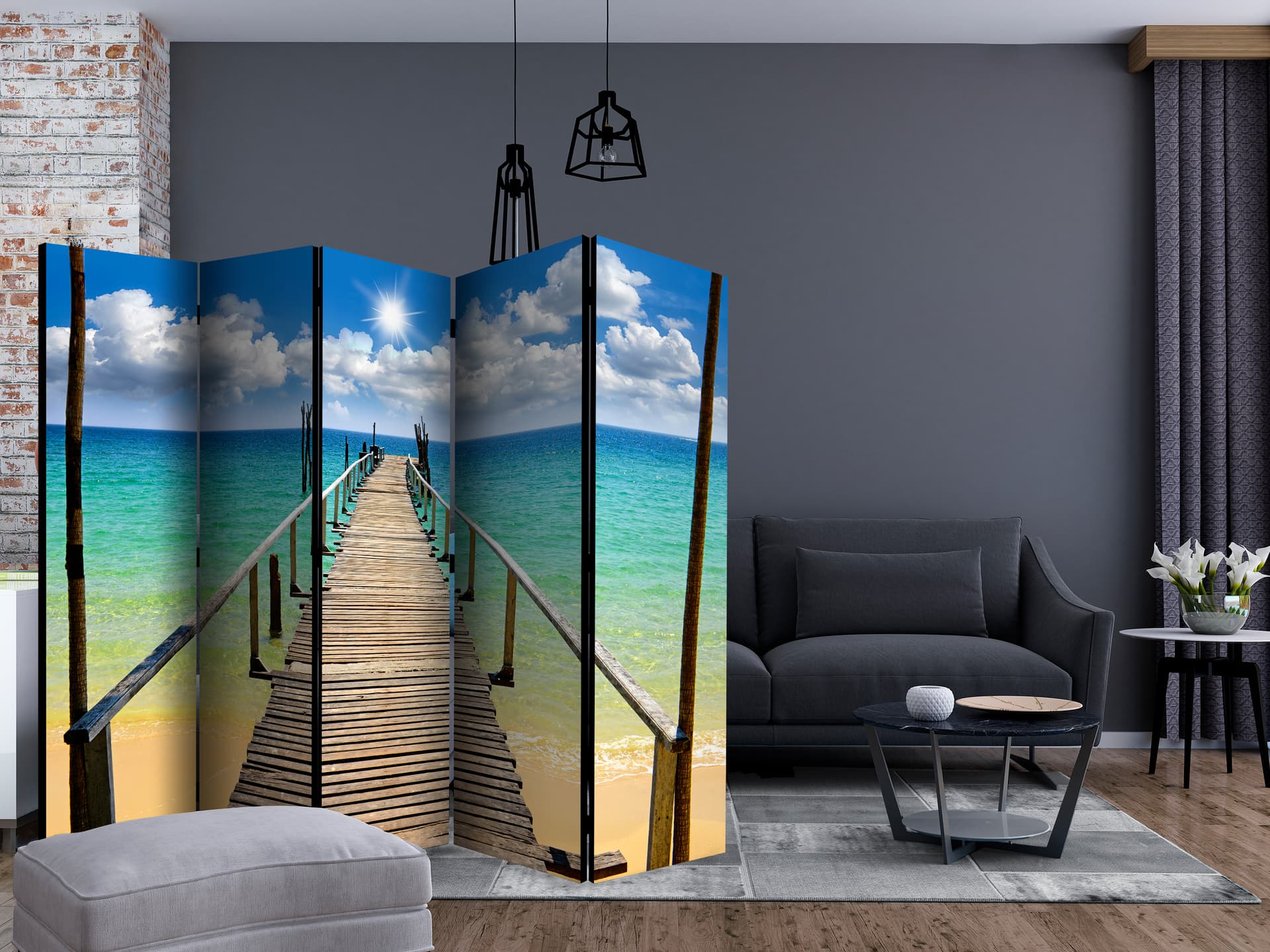 

Parawan 5-częściowy - Plaża, słońce, pomost II [Room Dividers] (rozmiar 225x172)