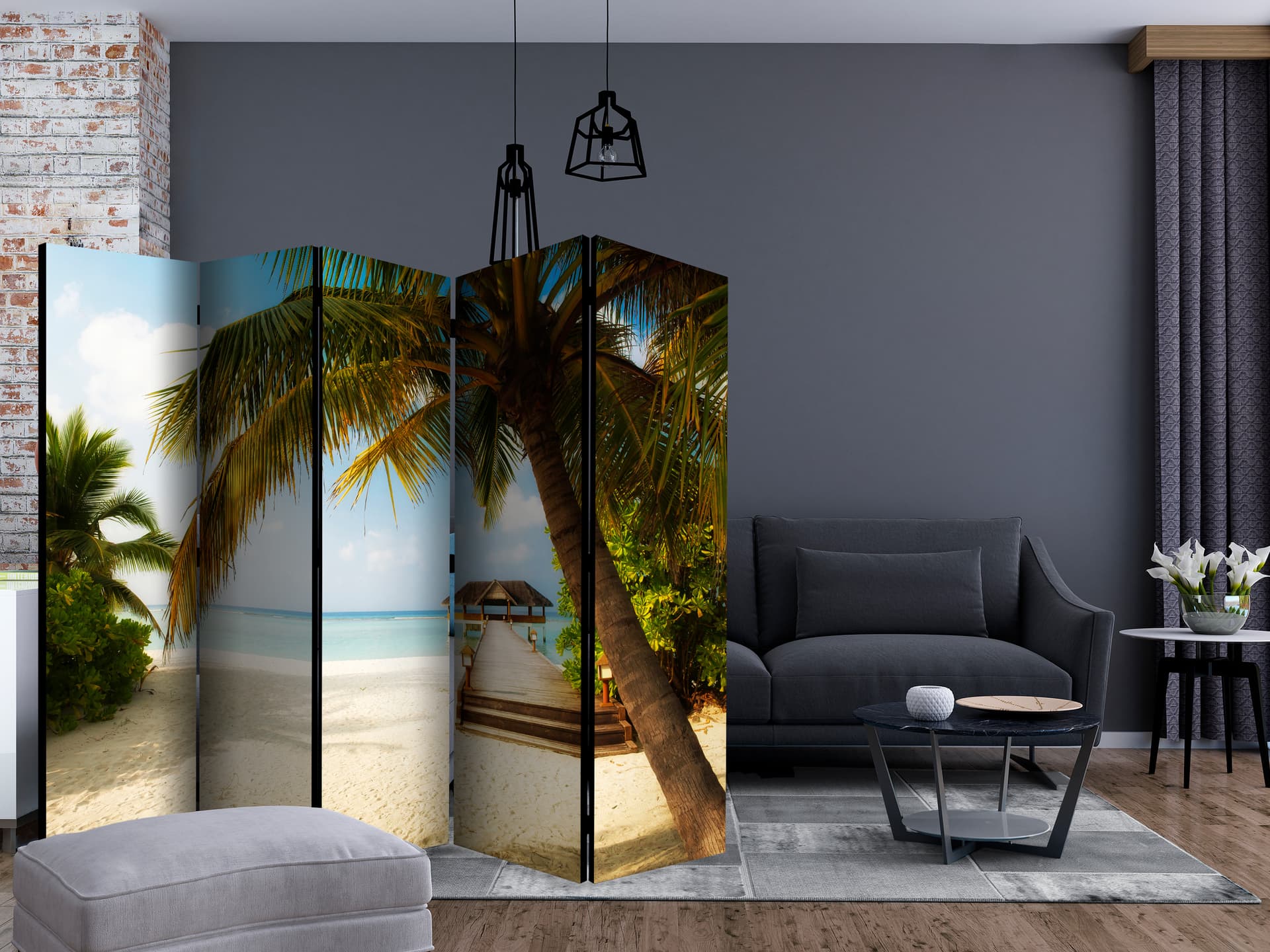 

Parawan 5-częściowy - Rajska plaża II [Room Dividers] (rozmiar 225x172)