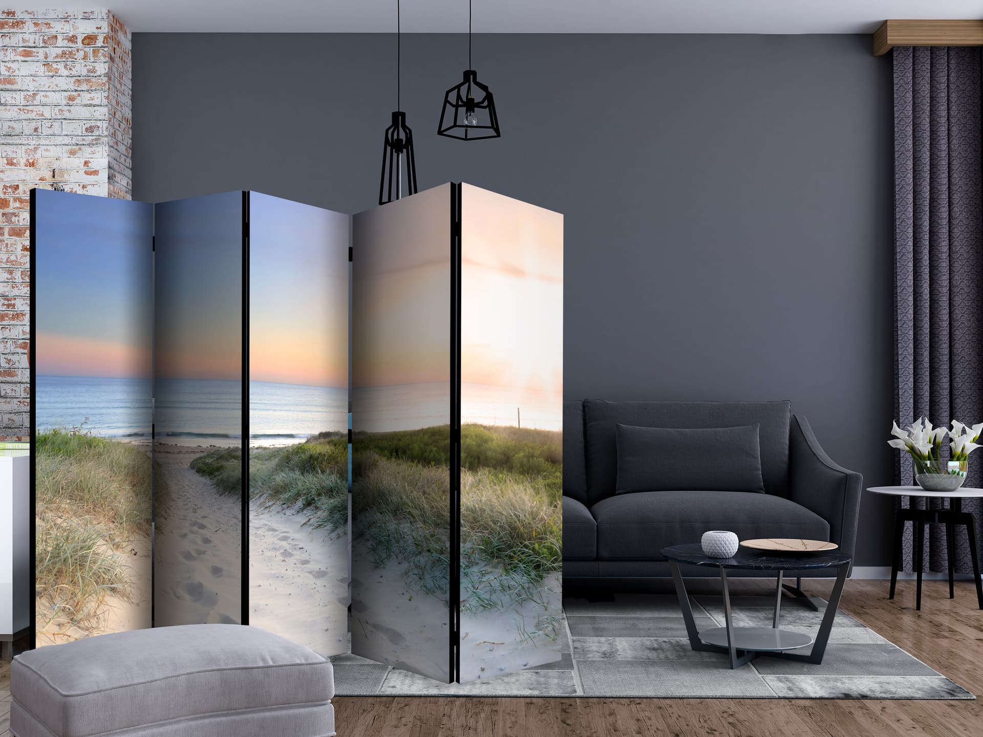 

Parawan 5-częściowy - Poranny spacer po plaży II [Room Dividers] (rozmiar 225x172)