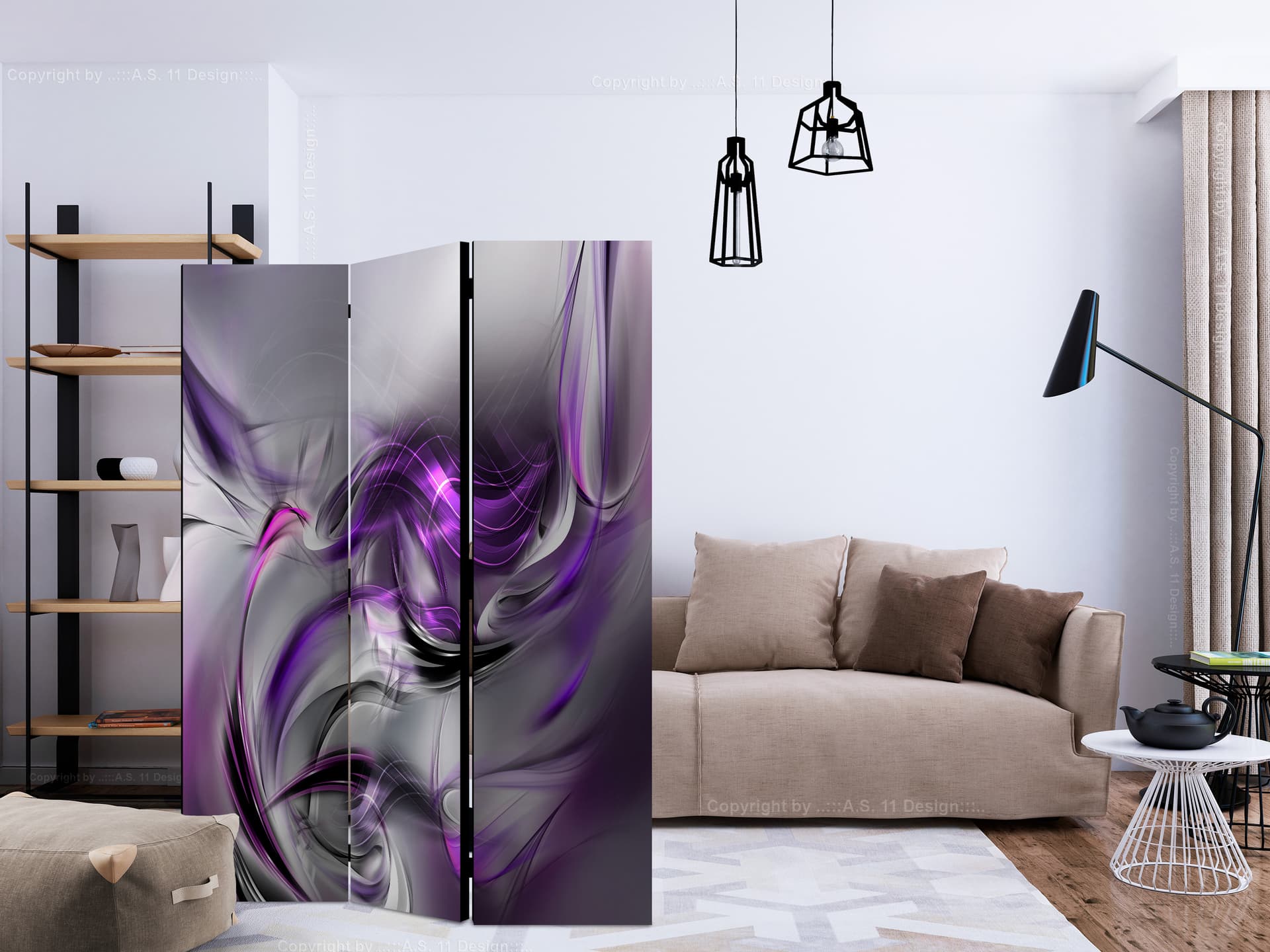 

Parawan 3-częściowy - Purpurowe zawirowania II [Room Dividers] (rozmiar 135x172)
