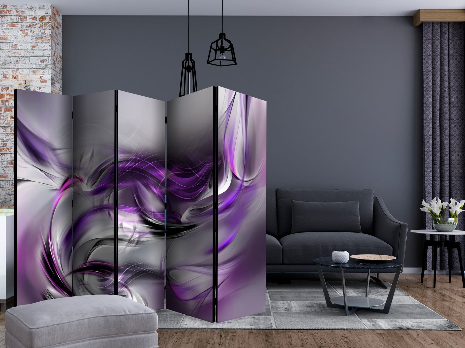 

Parawan 5-częściowy - Purpurowe zawirowania II II [Room Dividers] (rozmiar 225x172)