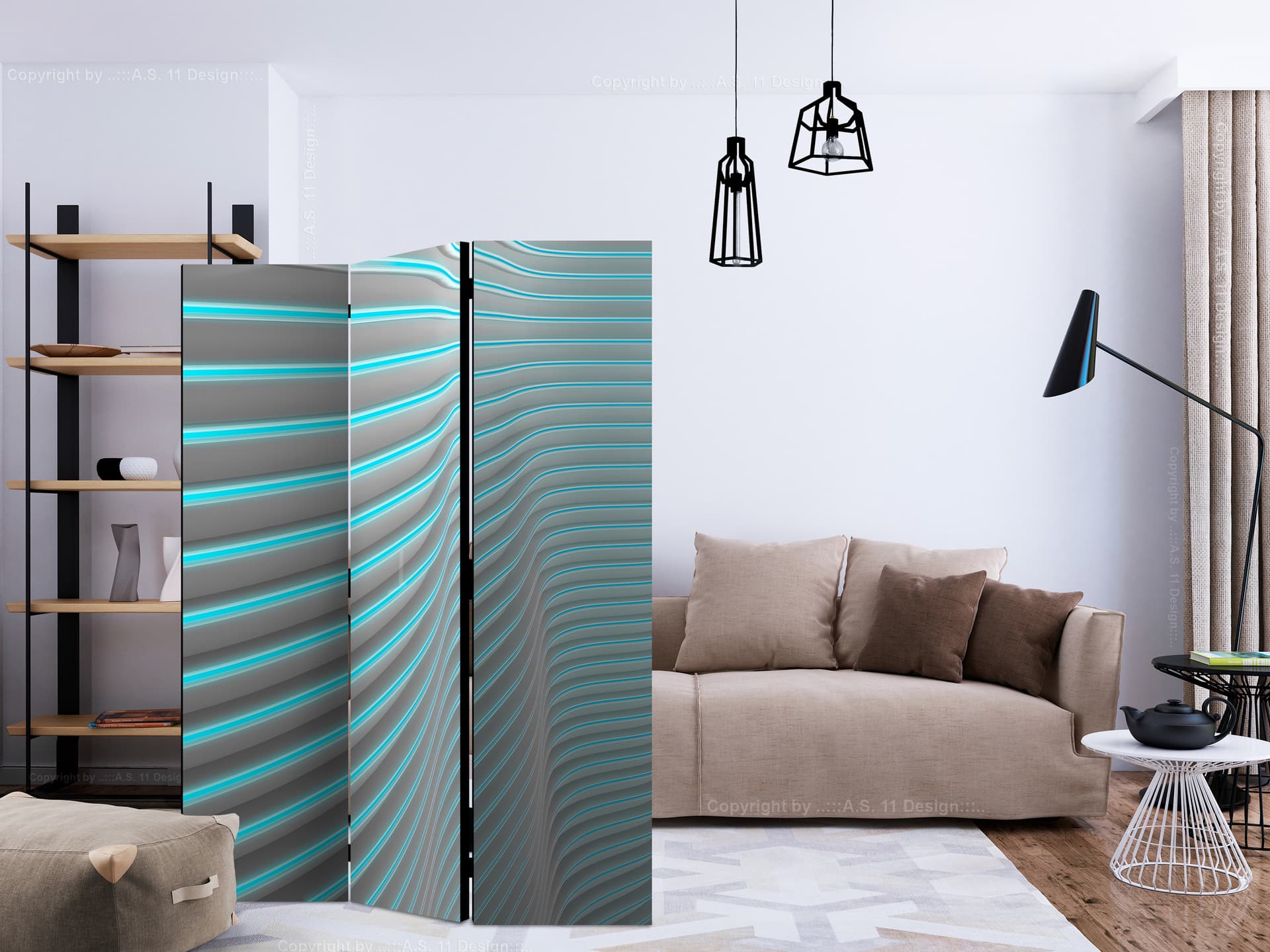 

Parawan 3-częściowy - Neonowy niebieski [Room Dividers] (rozmiar 135x172)
