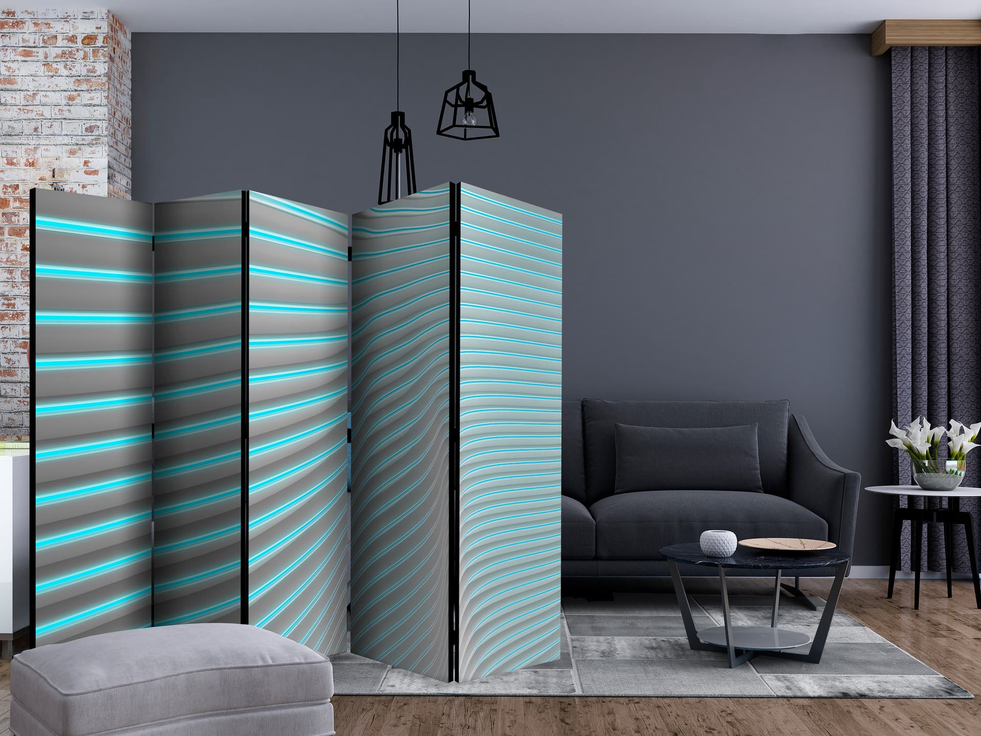 

Parawan 5-częściowy - Neonowy niebieski II [Room Dividers] (rozmiar 225x172)