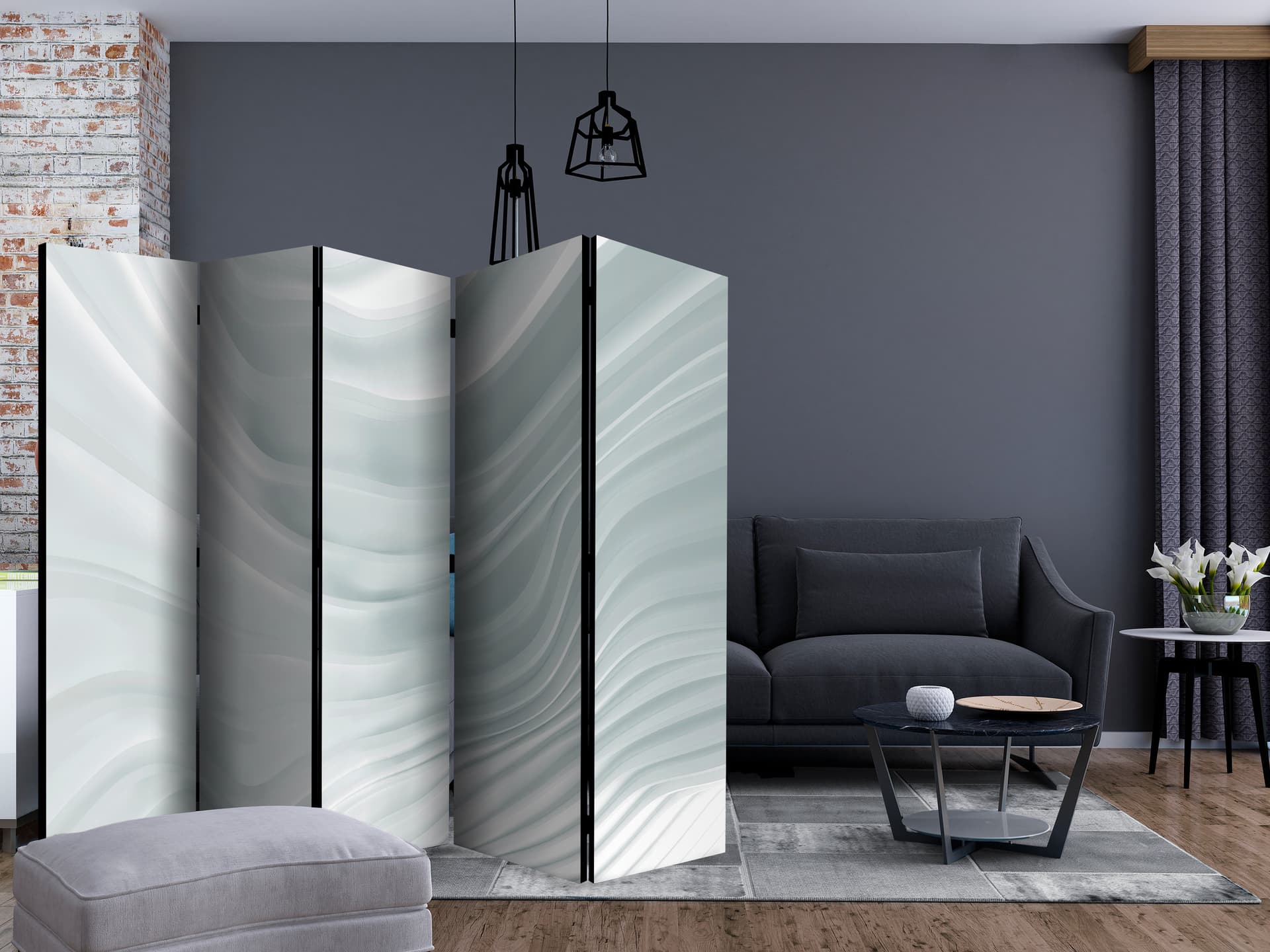 

Parawan 5-częściowy - Falująca biel II [Room Dividers] (rozmiar 225x172)