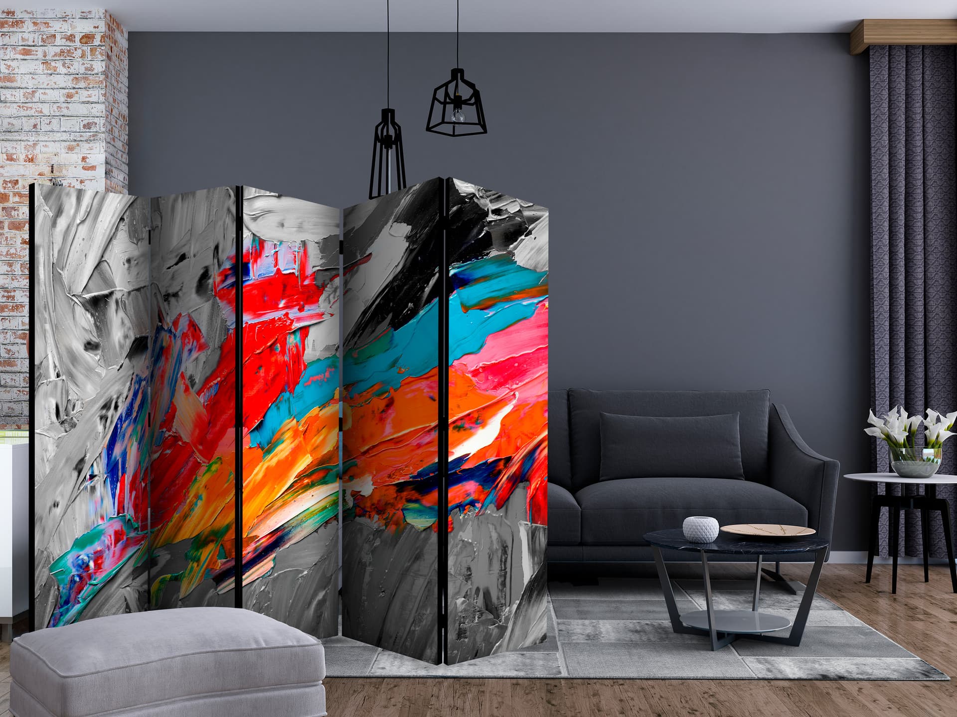 

Parawan 5-częściowy - Ognisty ptak II [Room Dividers] (rozmiar 225x172)
