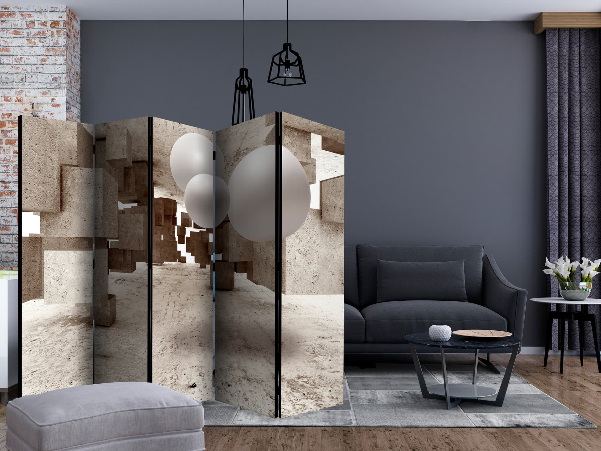 

Parawan 5-częściowy - Betonowy labirynt II [Room Dividers] (rozmiar 225x172)