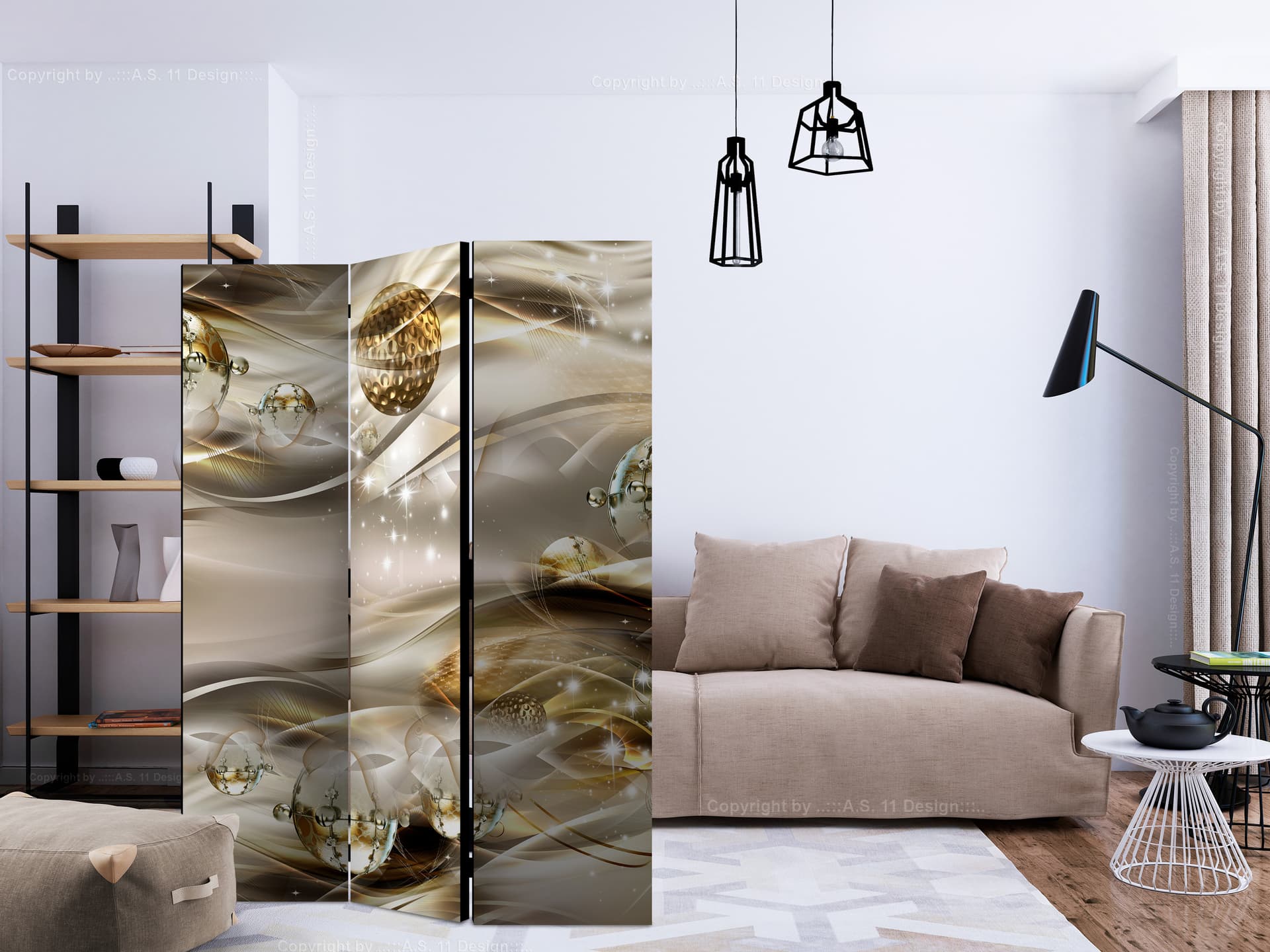 

Parawan 3-częściowy - Złota mgławica [Room Dividers] (rozmiar 135x172)