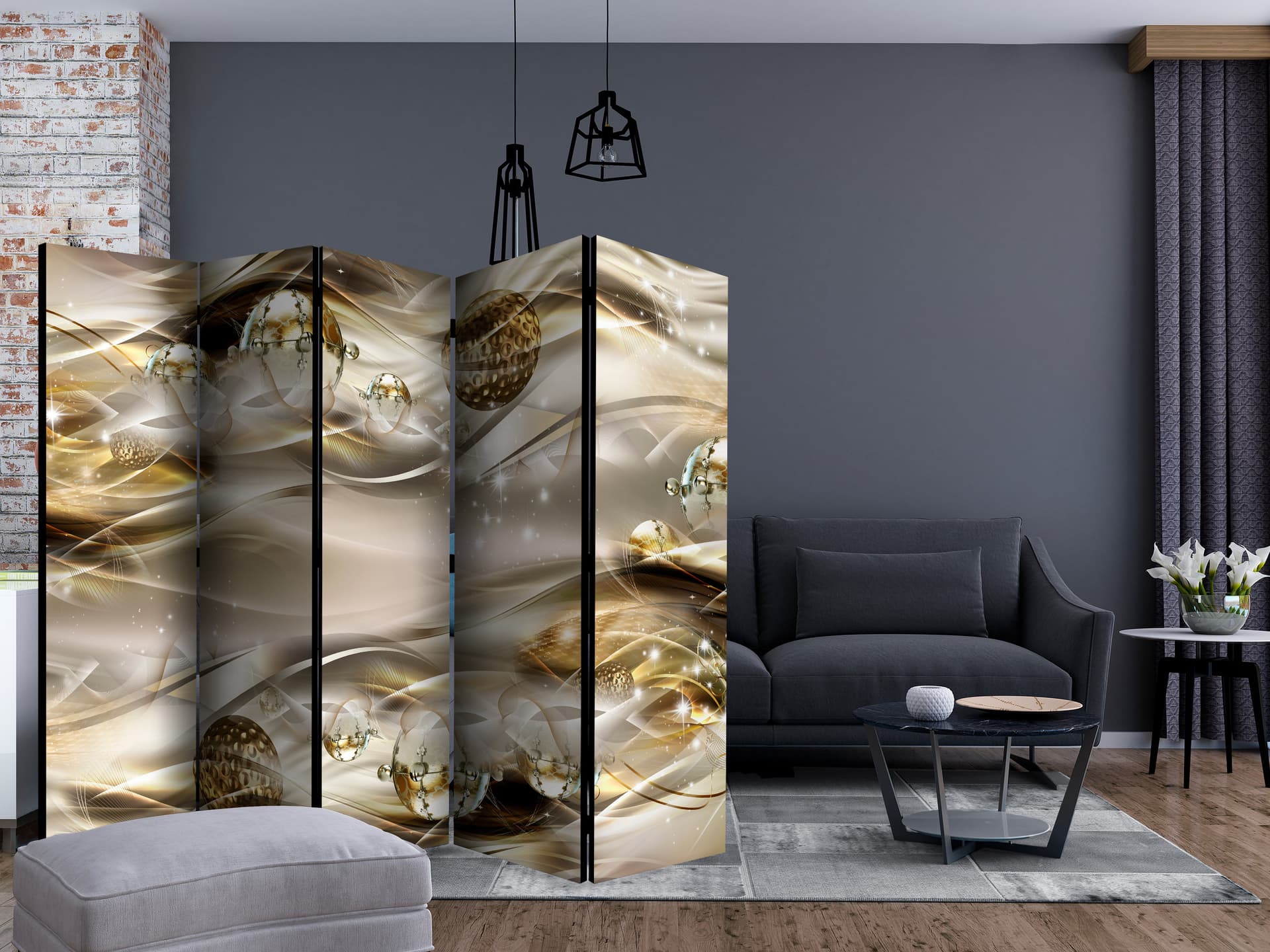 

Parawan 5-częściowy - Złota mgławica II [Room Dividers] (rozmiar 225x172)
